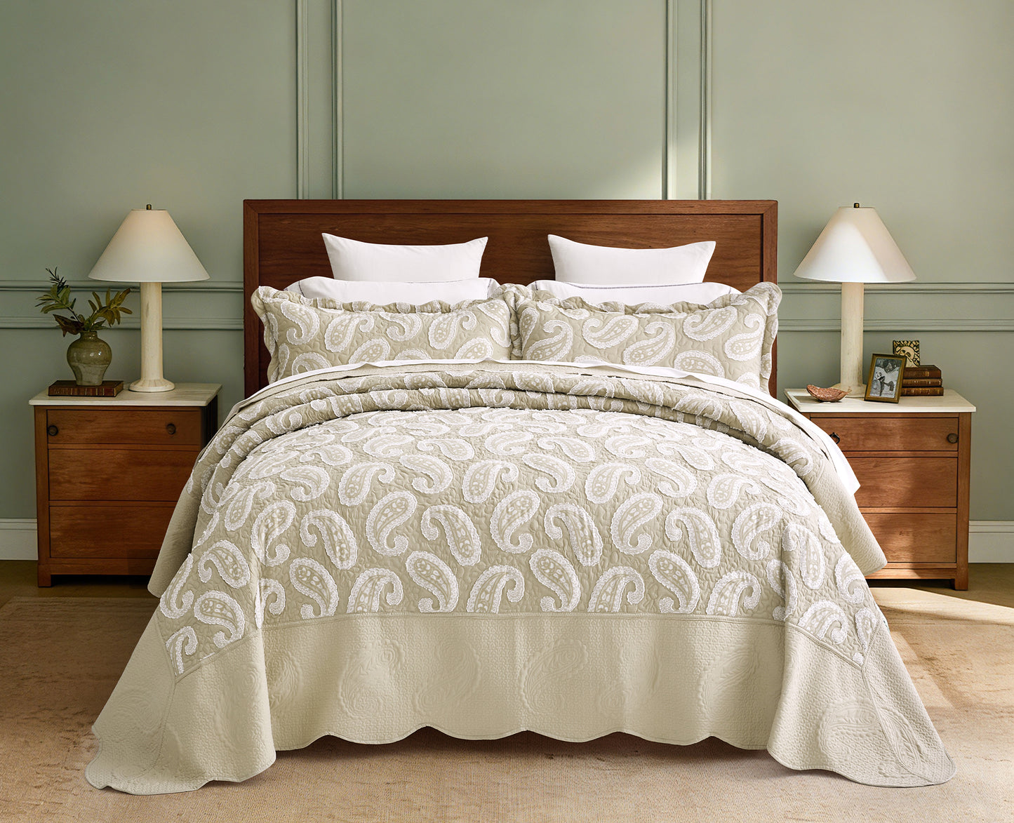 Blythease Jacquard Oversized Bedspread Set, Classic Damask Bedding Cover