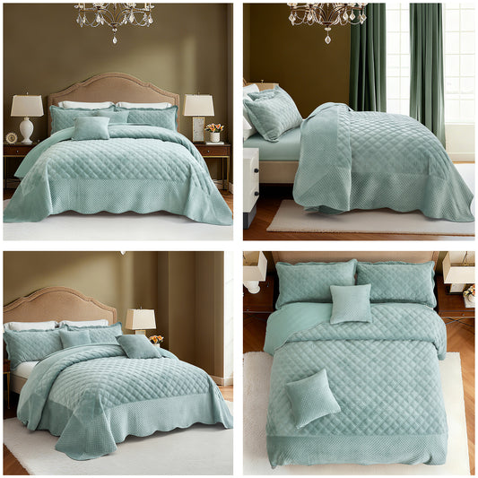 Blythease Oversized Velvet Bedspread Coverlet Set, Diamond Quilted Reversible 5 Piece Bedding Cover