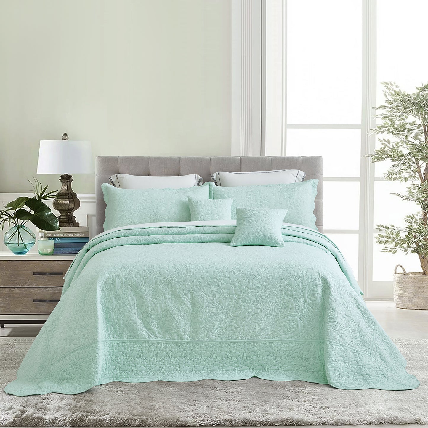 Blythease Oversized Bedspread Coverlet Set, Geometric Ultrasonic Quilted Bedding Cover