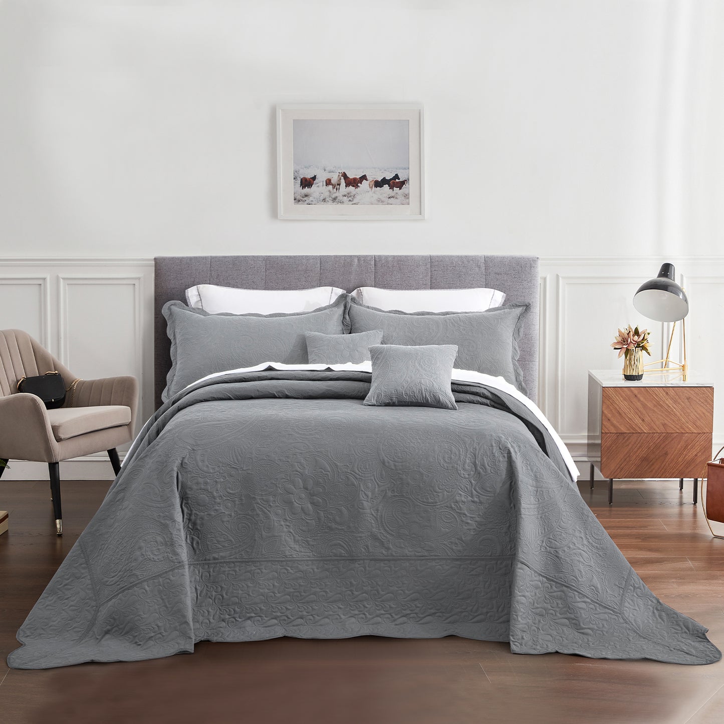 Blythease Oversized Bedspread Coverlet Set, Geometric Ultrasonic Quilted Bedding Cover