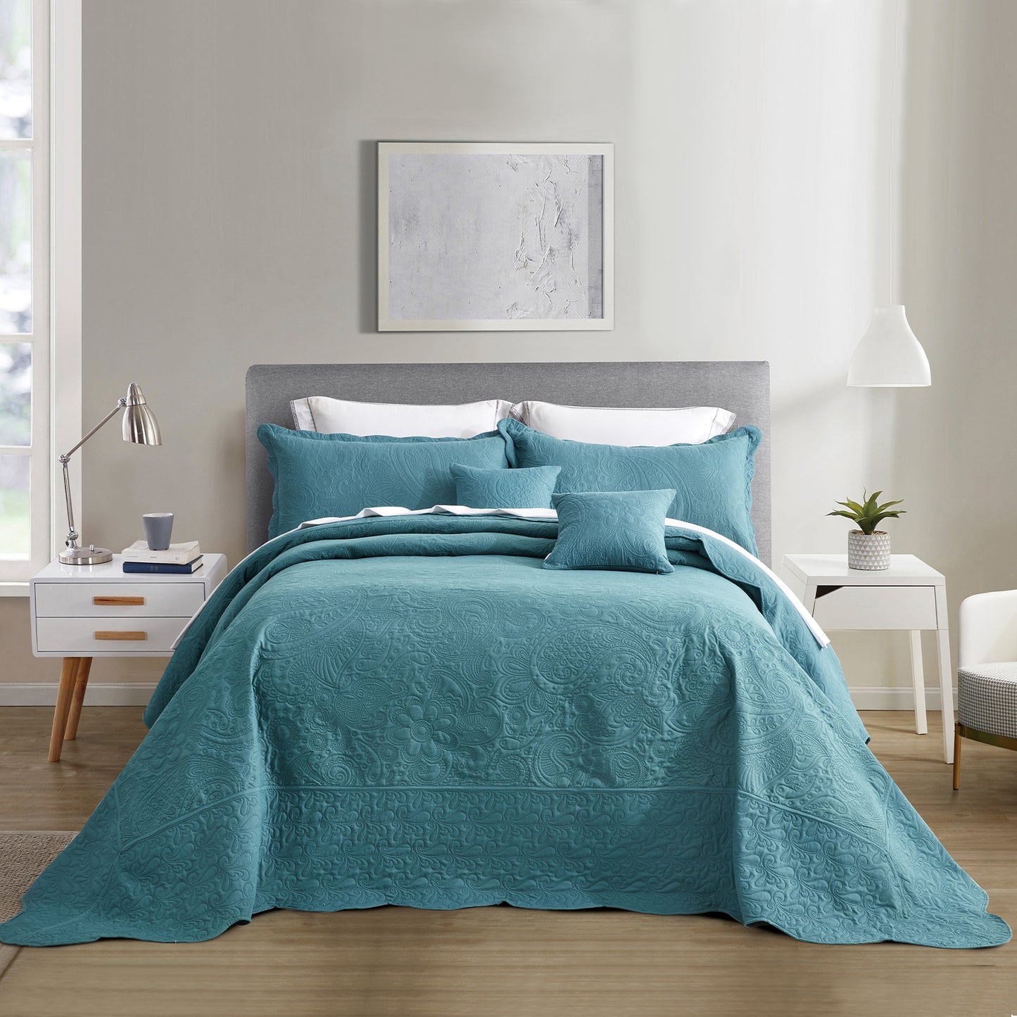 Blythease Oversized Bedspread Coverlet Set, Geometric Ultrasonic Quilted Bedding Cover