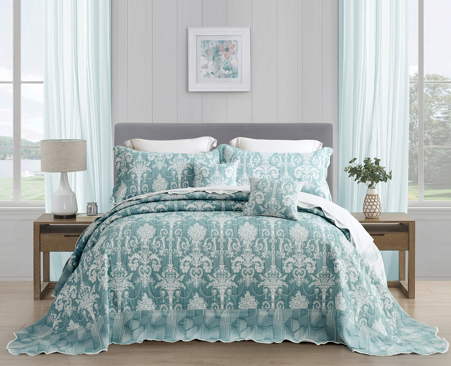 Blythease Jacquard Oversized Bedspread Set, Classic Damask Bedding Cover