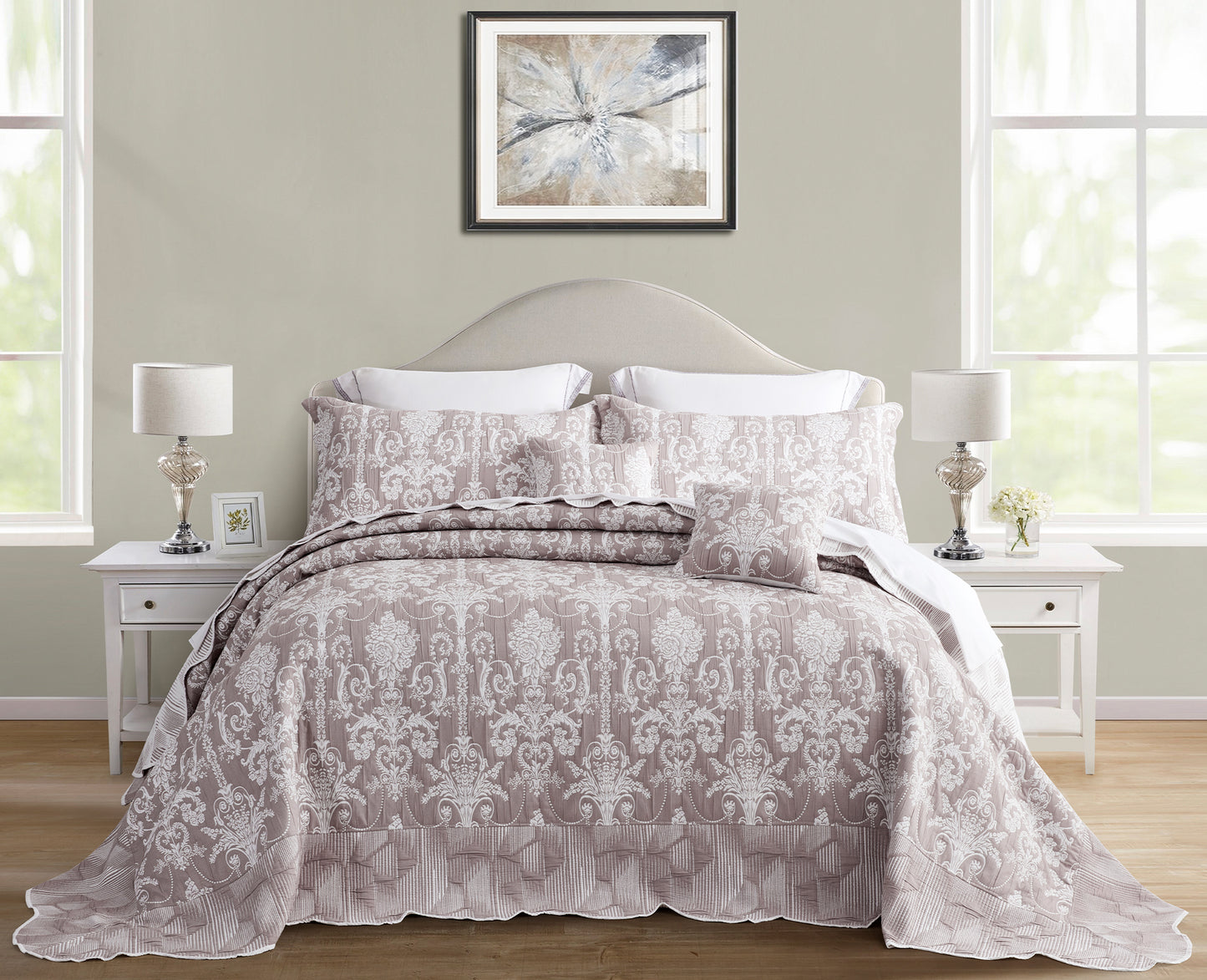 Blythease Jacquard Oversized Bedspread Set, Classic Damask Bedding Cover