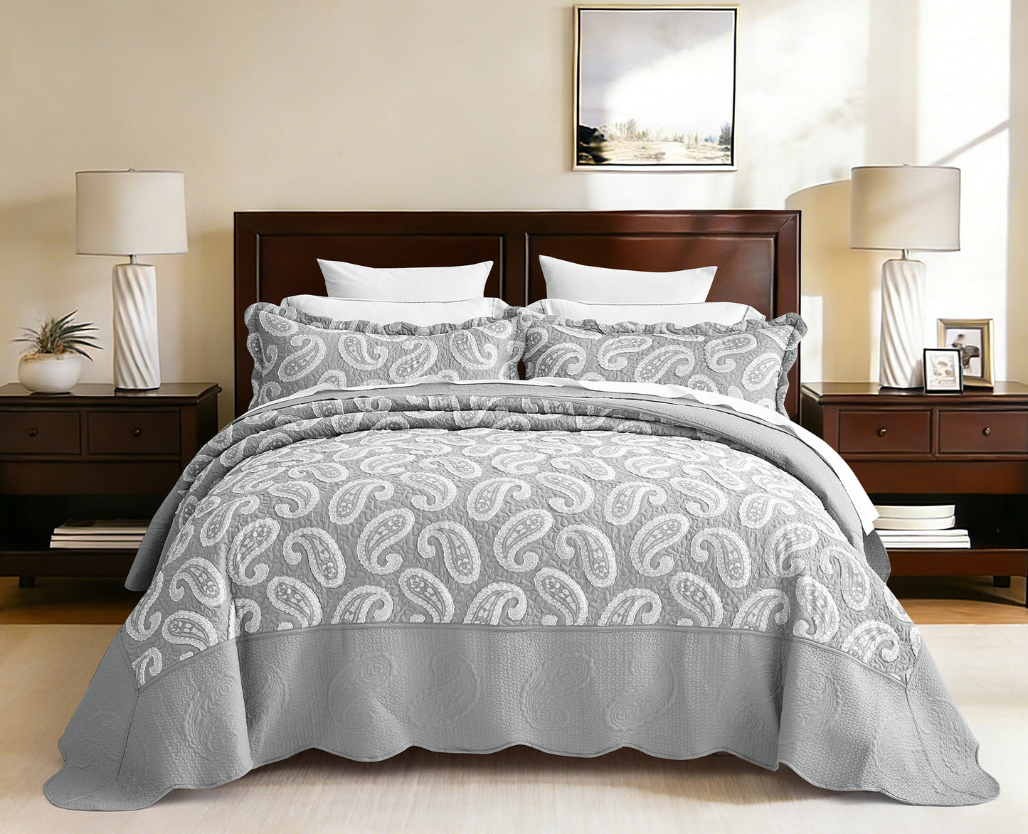 Blythease Jacquard Oversized Bedspread Set, Classic Damask Bedding Cover