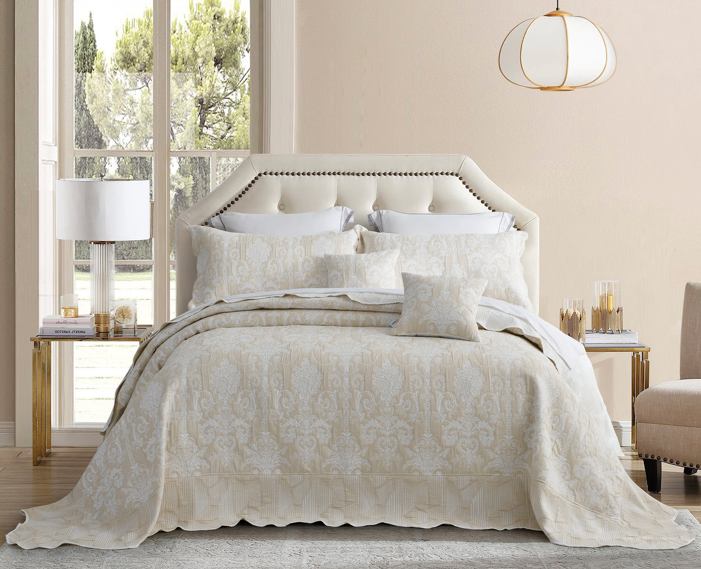 Blythease Jacquard Oversized Bedspread Set, Classic Damask Bedding Cover
