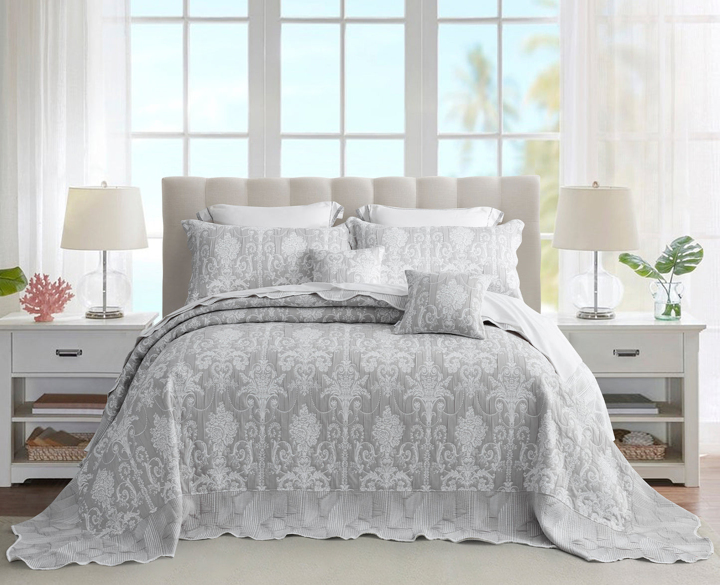 Blythease Jacquard Oversized Bedspread Set, Classic Damask Bedding Cover