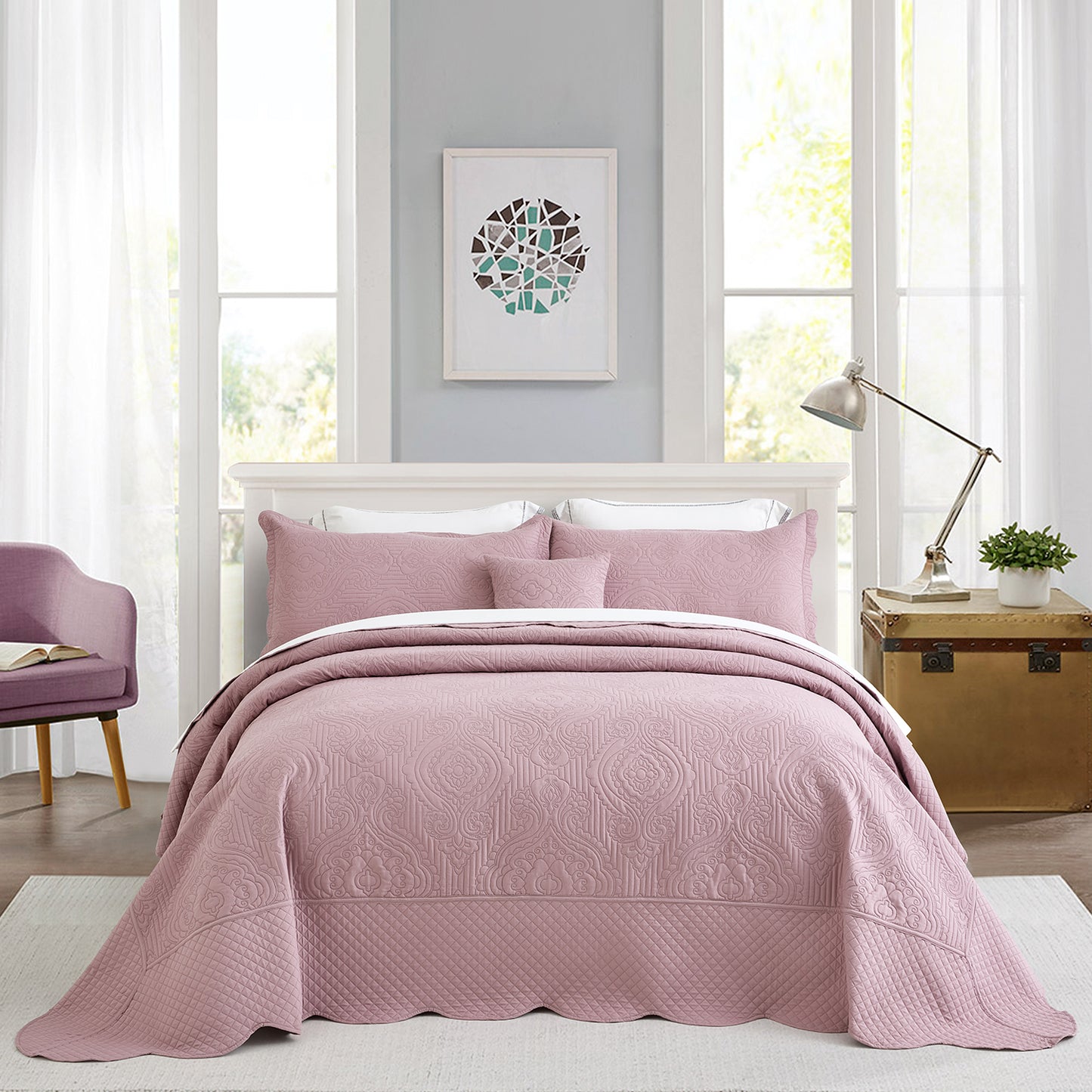 HZ & HY Ultrasonic Oversized Bedspread Coverlet Set, Lightweight Quilted Bedding Cover