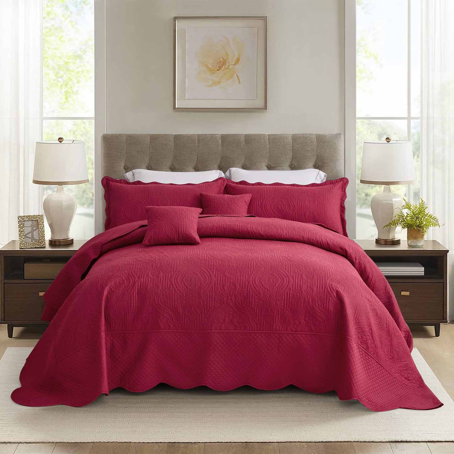 HZ & HY Ultrasonic Oversized Bedspread Coverlet Set, Lightweight Quilted Bedding Cover