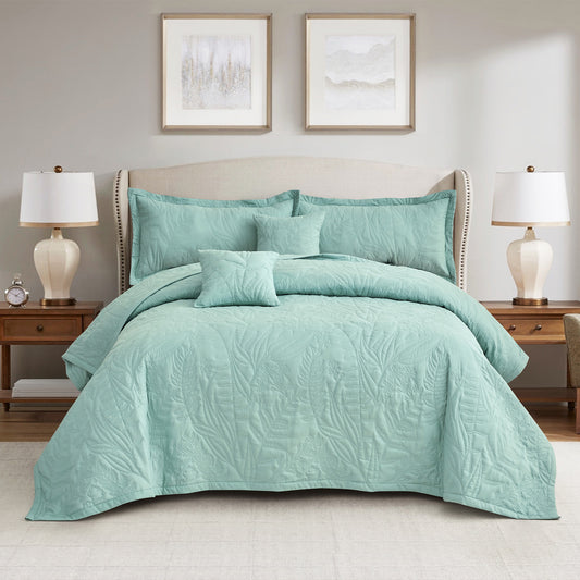 HZ & HY Botanical Oversized Bedspread Coverlet Set, Lightweight Bedding Cover