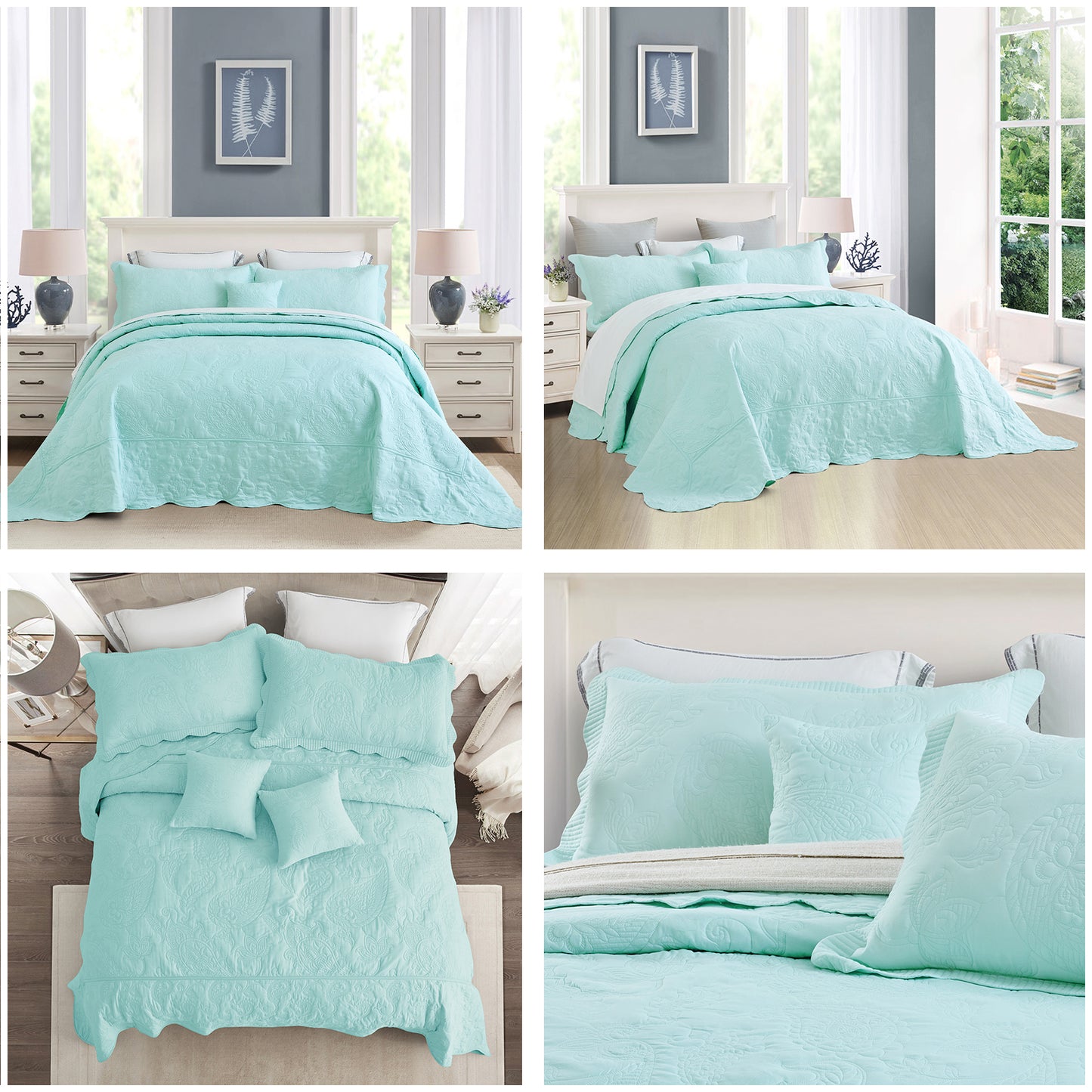 HZ & HY Stitched Paisley Oversized Bedspread Coverlet Set, Lightweight Reversible Bedding Cover