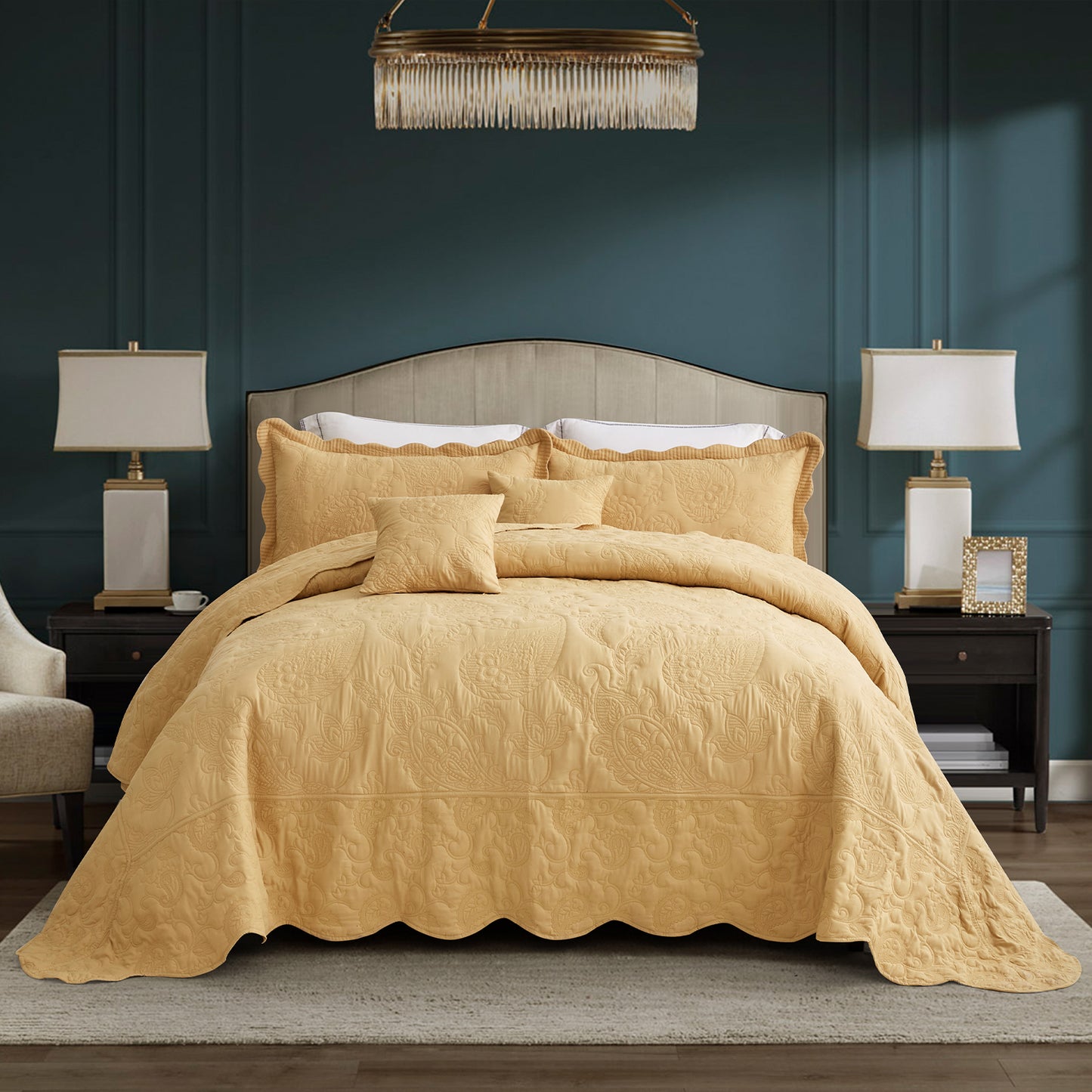 HZ & HY Stitched Paisley Oversized Bedspread Coverlet Set, Lightweight Reversible Bedding Cover