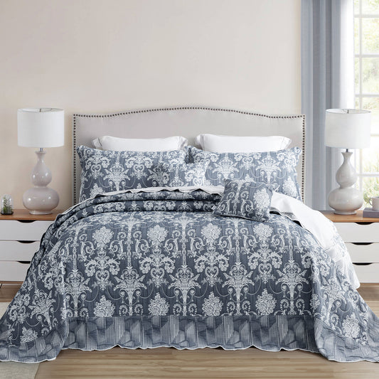 Blythease Jacquard Oversized Bedspread Set, Classic Damask Bedding Cover