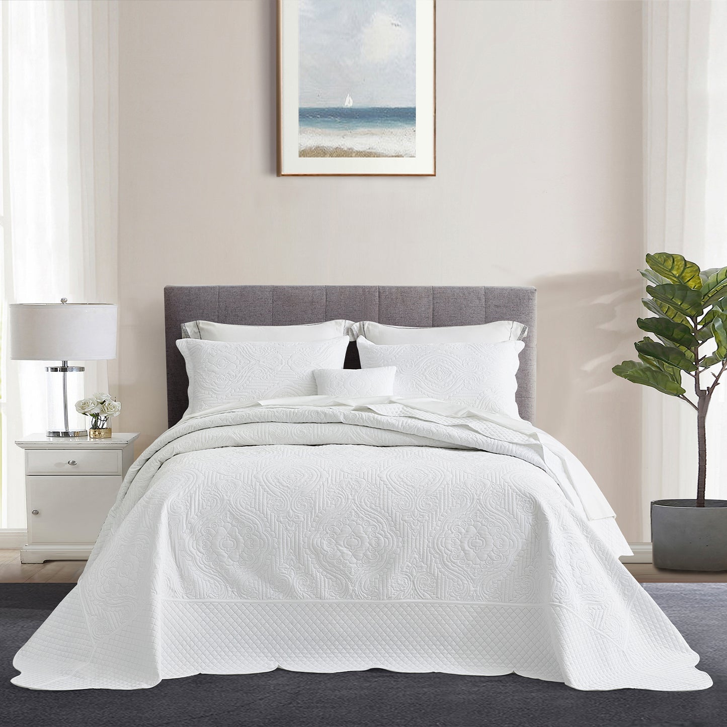 HZ & HY Ultrasonic Oversized Bedspread Coverlet Set, Lightweight Quilted Bedding Cover