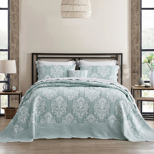HZ & HY Oversized Bedspread, Jacquard Matelasse Damask Pattern Design, Lightweight, Reversible, 5 Piece