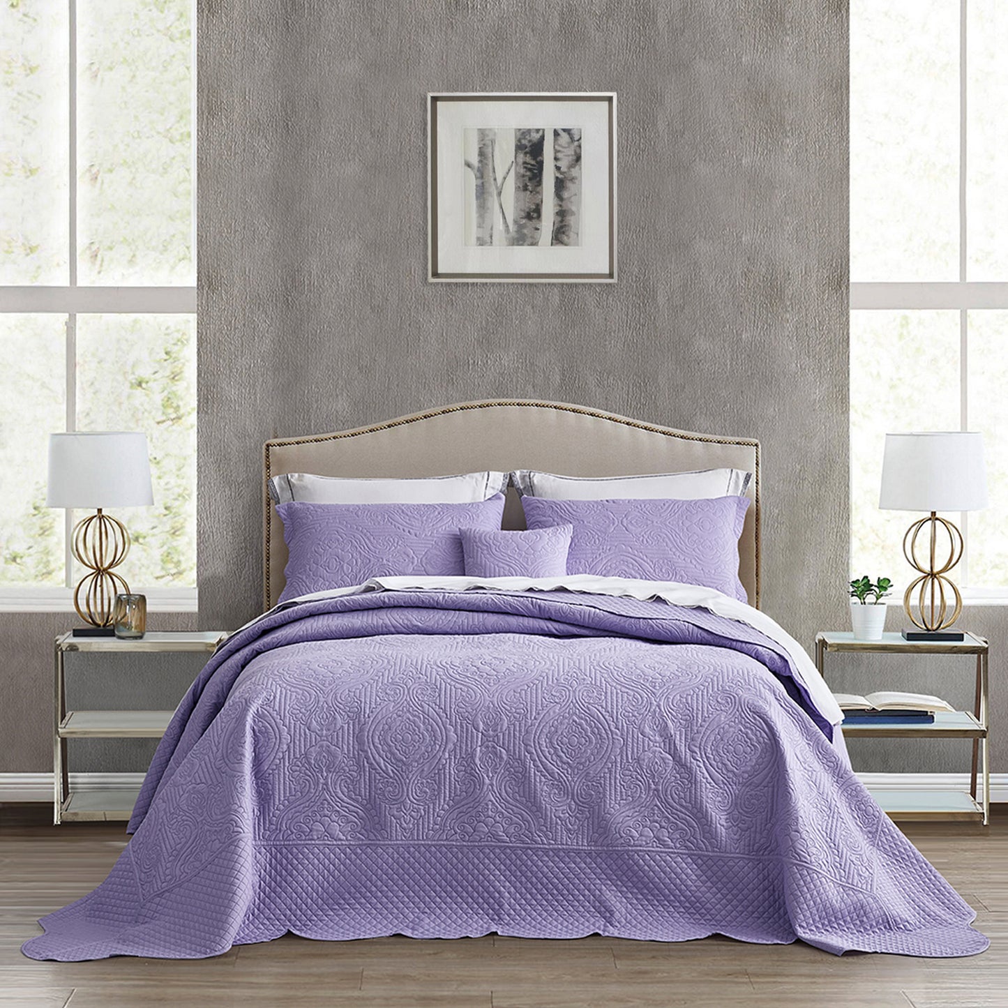 HZ & HY Ultrasonic Oversized Bedspread Coverlet Set, Lightweight Quilted Bedding Cover