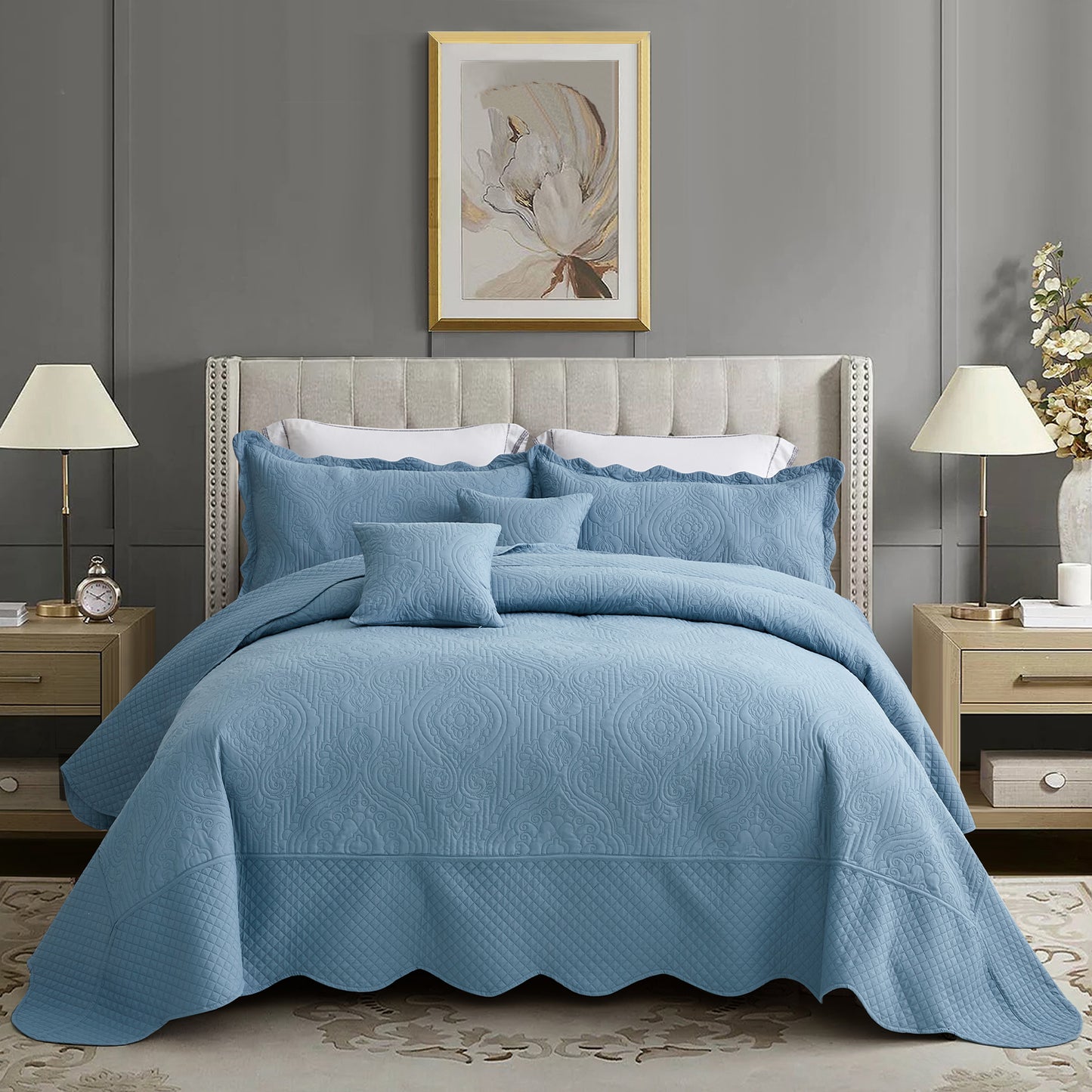 HZ & HY Ultrasonic Oversized Bedspread Coverlet Set, Lightweight Quilted Bedding Cover
