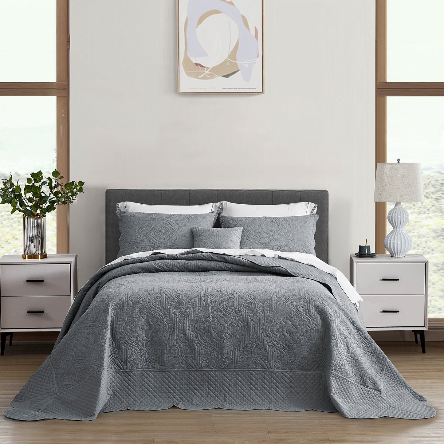 HZ & HY Ultrasonic Oversized Bedspread Coverlet Set, Lightweight Quilted Bedding Cover