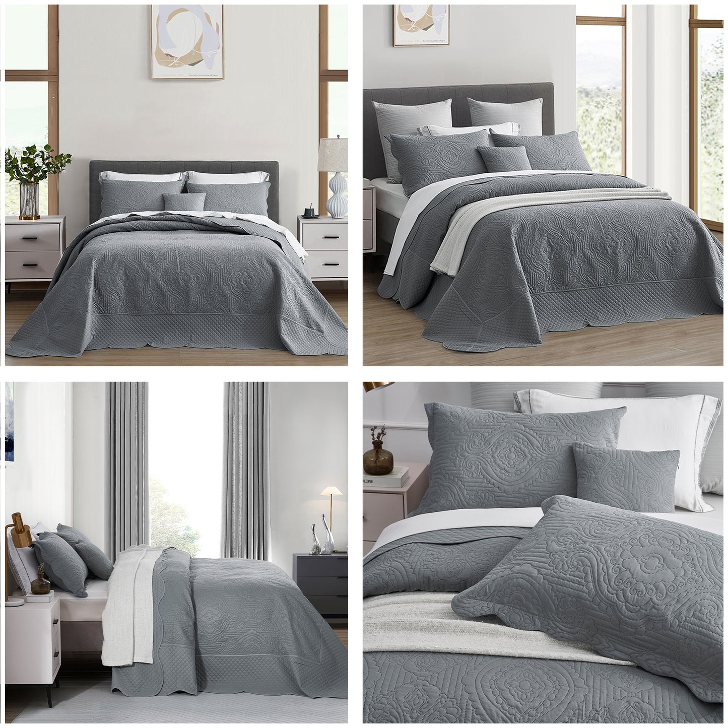 HZ & HY Ultrasonic Oversized Bedspread Coverlet Set, Lightweight Quilted Bedding Cover