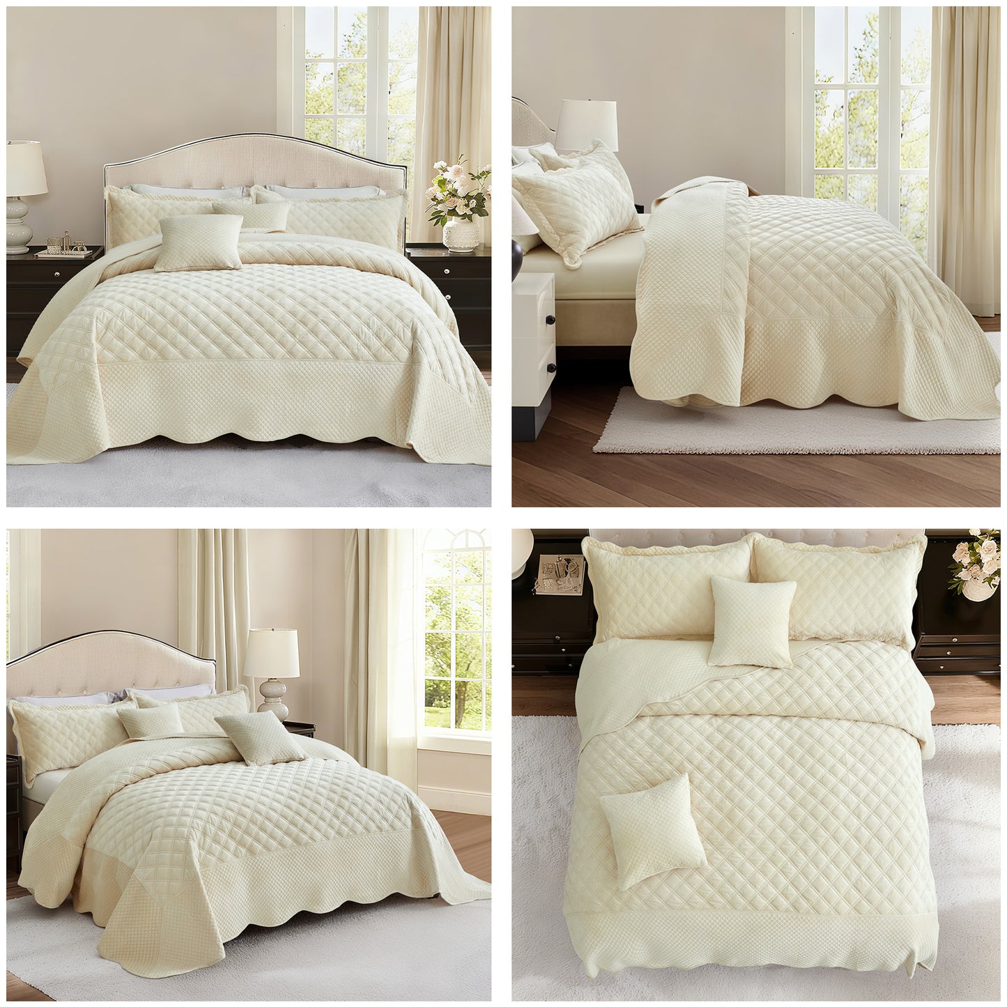Blythease Oversized Velvet Bedspread Coverlet Set, Diamond Quilted Reversible 5 Piece Bedding Cover