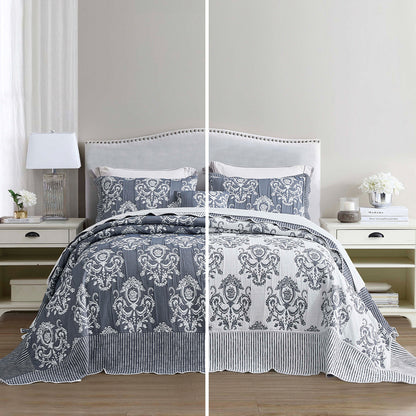 HZ & HY Jacquard Matelasse Oversized Bedspread Set, Classic Damask Reversible Bedding Cover