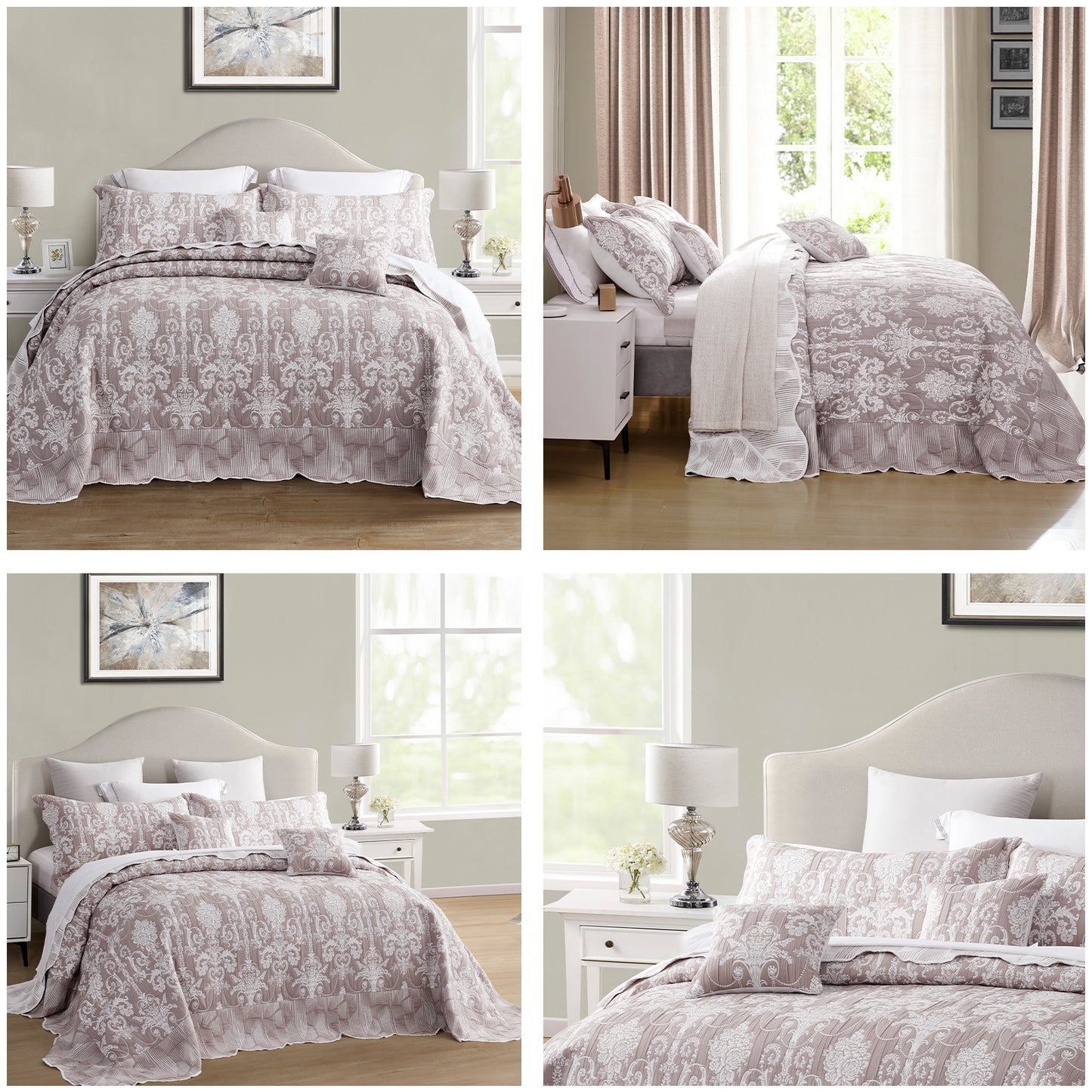 Blythease Jacquard Oversized Bedspread Set, Classic Damask Bedding Cover