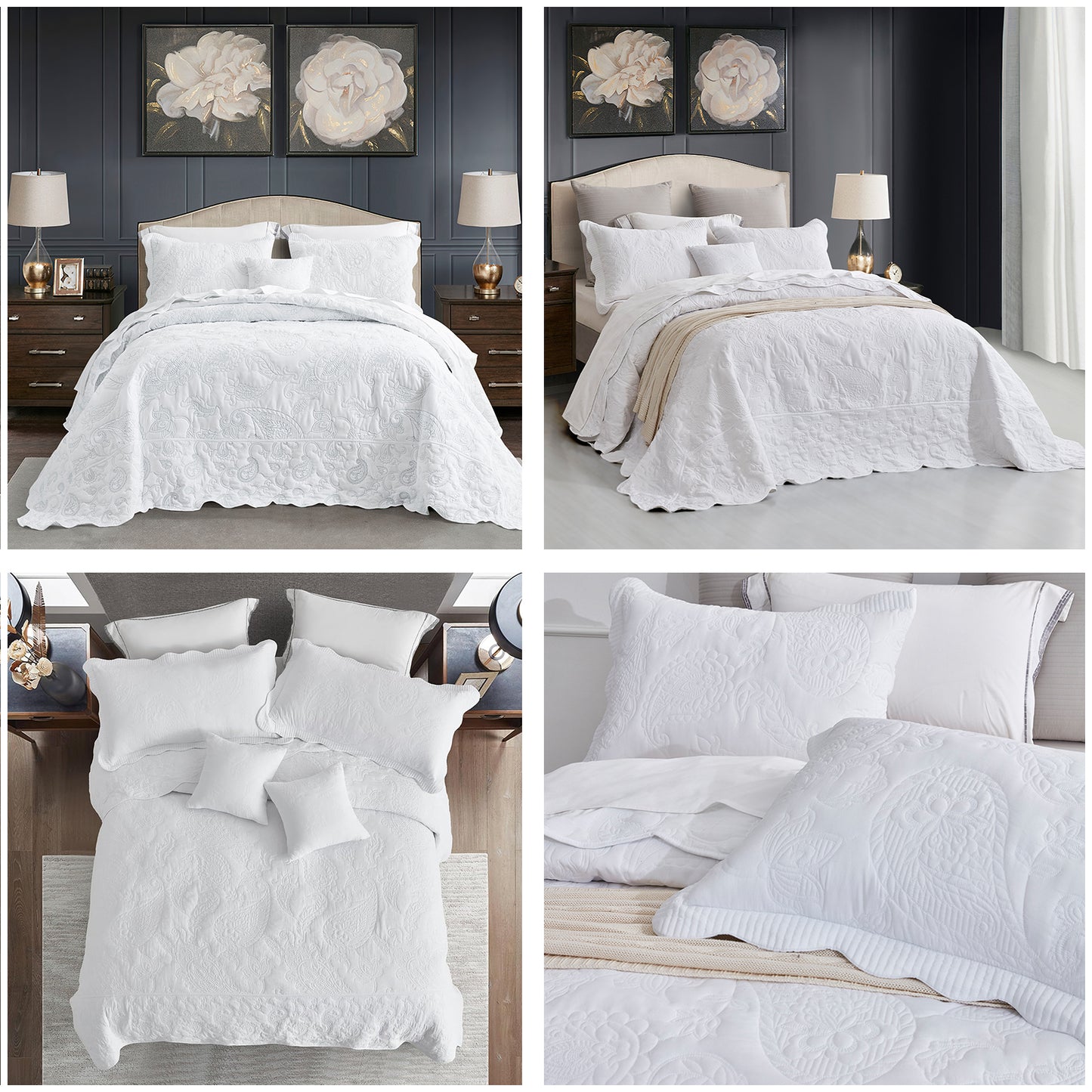 HZ & HY Stitched Paisley Oversized Bedspread Coverlet Set, Lightweight Reversible Bedding Cover