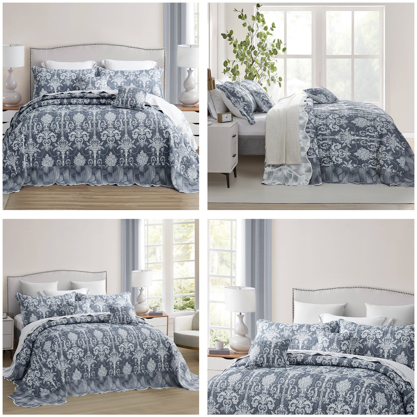 Blythease Jacquard Oversized Bedspread Set, Classic Damask Bedding Cover