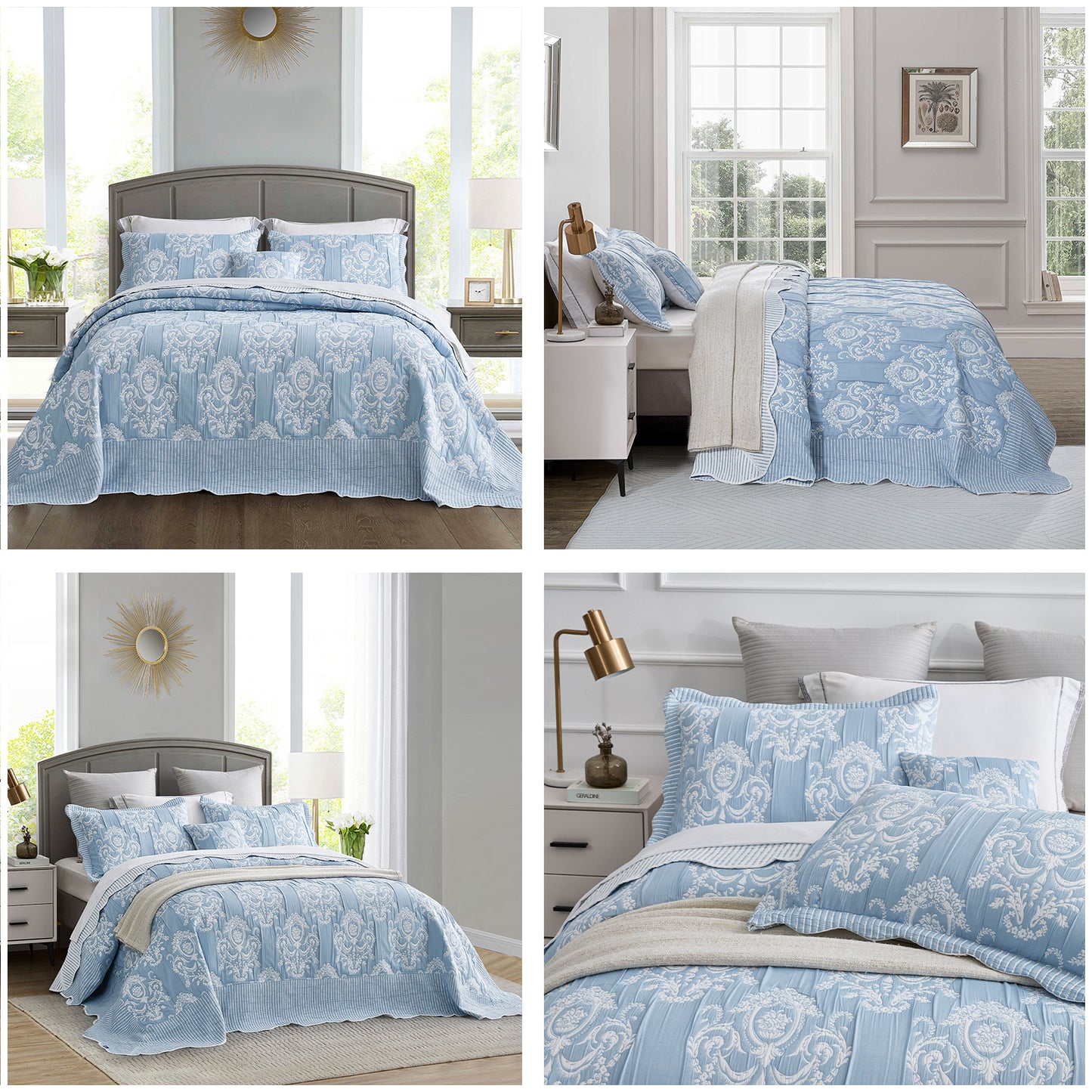 HZ & HY Jacquard Matelasse Oversized Bedspread Set, Classic Damask Reversible Bedding Cover