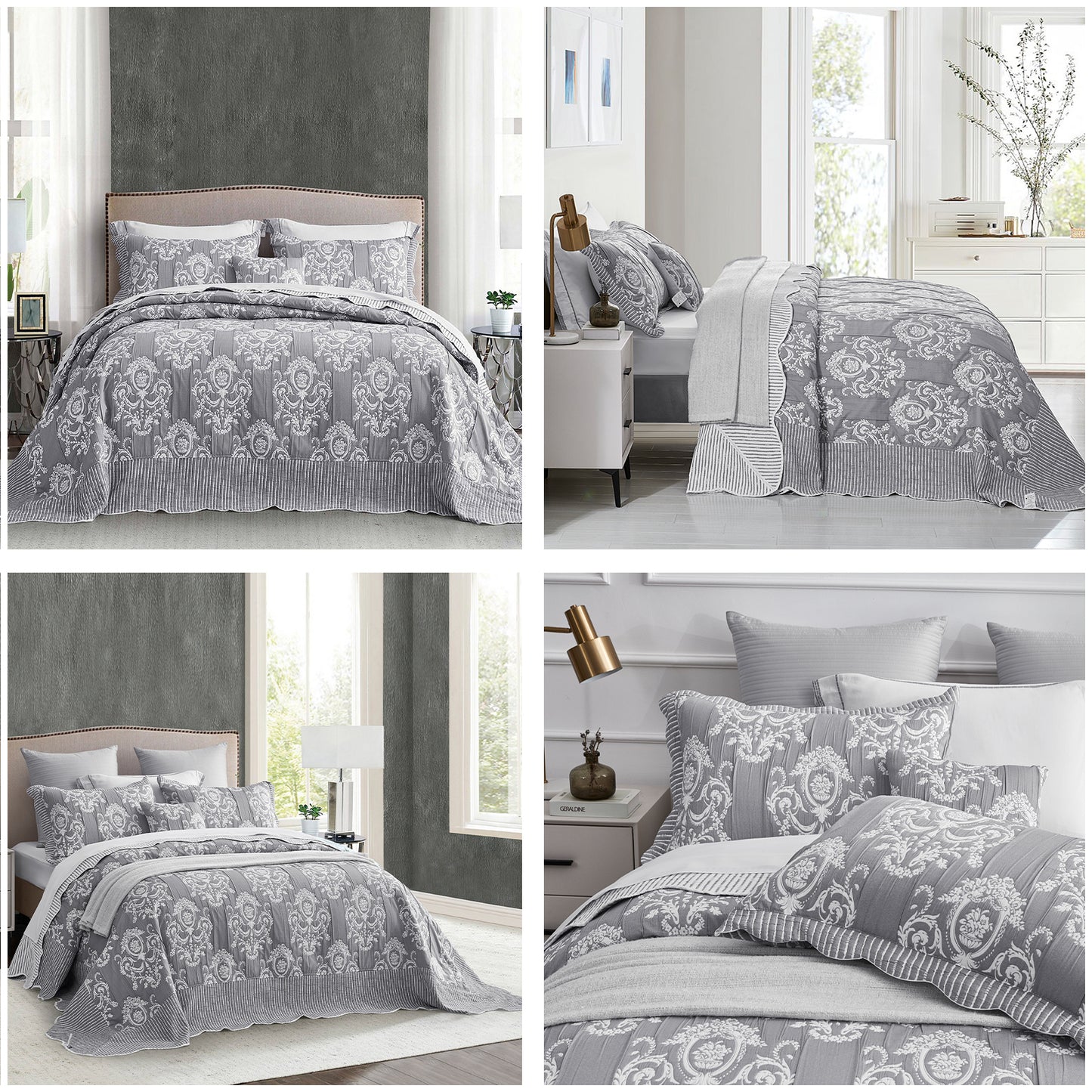 HZ & HY Jacquard Matelasse Oversized Bedspread Set, Classic Damask Reversible Bedding Cover