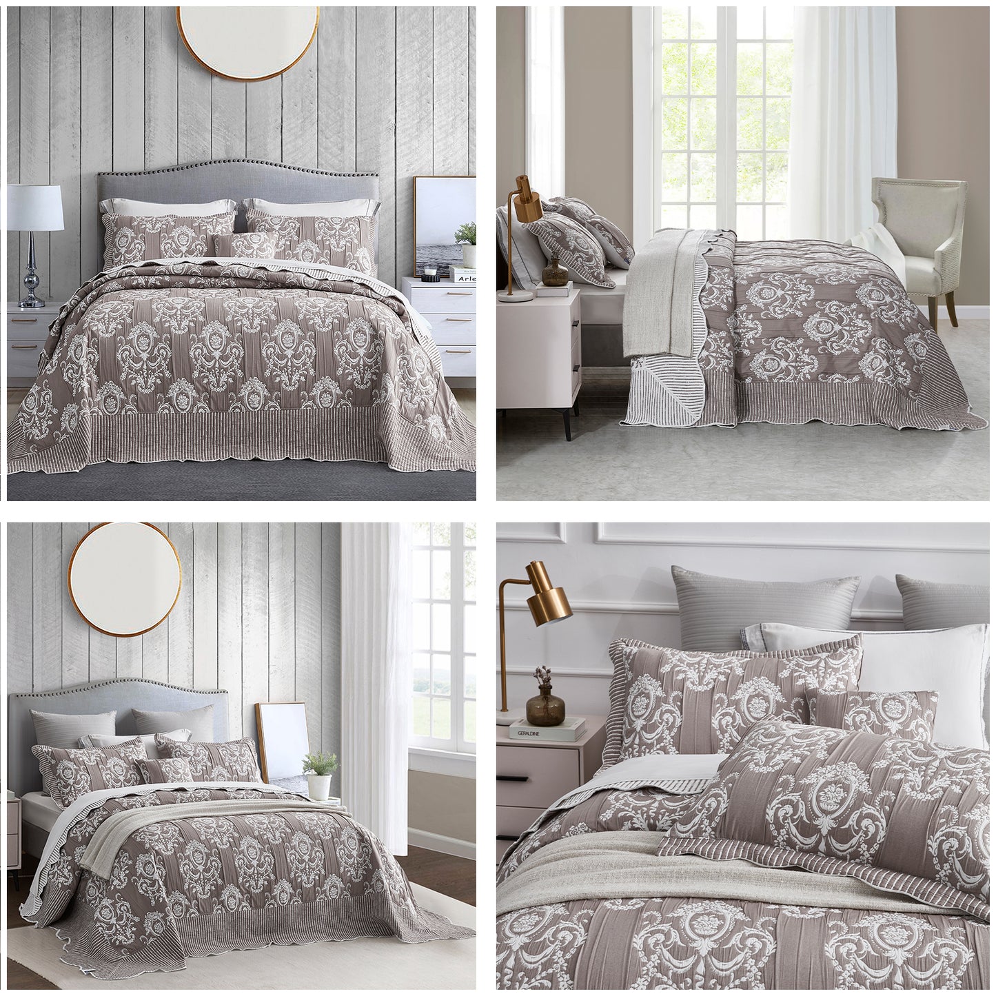 HZ & HY Jacquard Matelasse Oversized Bedspread Set, Classic Damask Reversible Bedding Cover