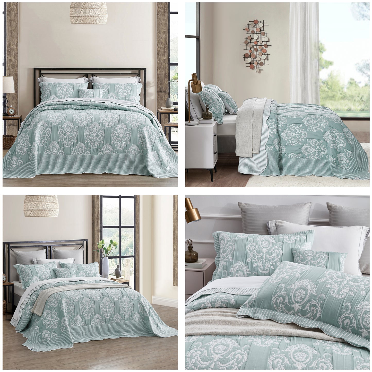 HZ & HY Jacquard Matelasse Oversized Bedspread Set, Classic Damask Reversible Bedding Cover