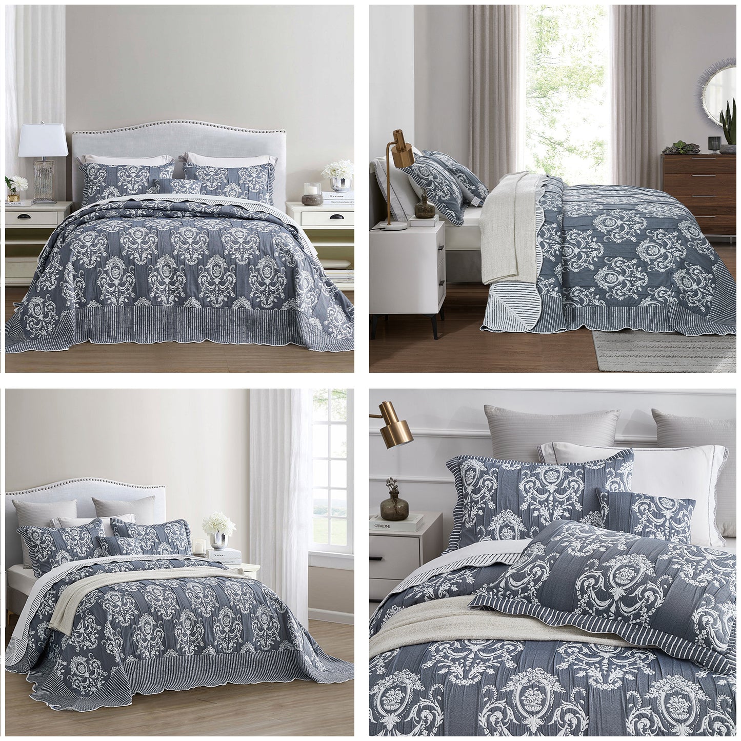 HZ & HY Jacquard Matelasse Oversized Bedspread Set, Classic Damask Reversible Bedding Cover