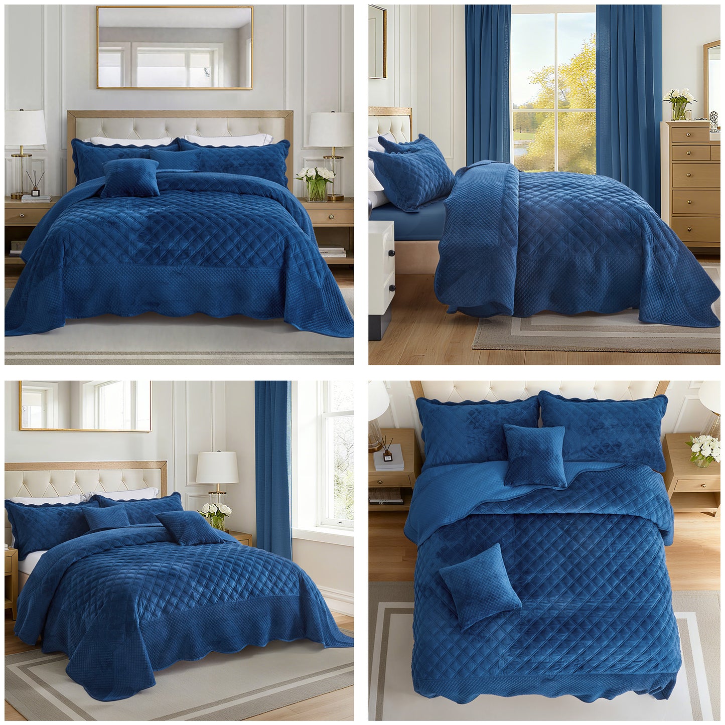Blythease Oversized Velvet Bedspread Coverlet Set, Diamond Quilted Reversible 5 Piece Bedding Cover