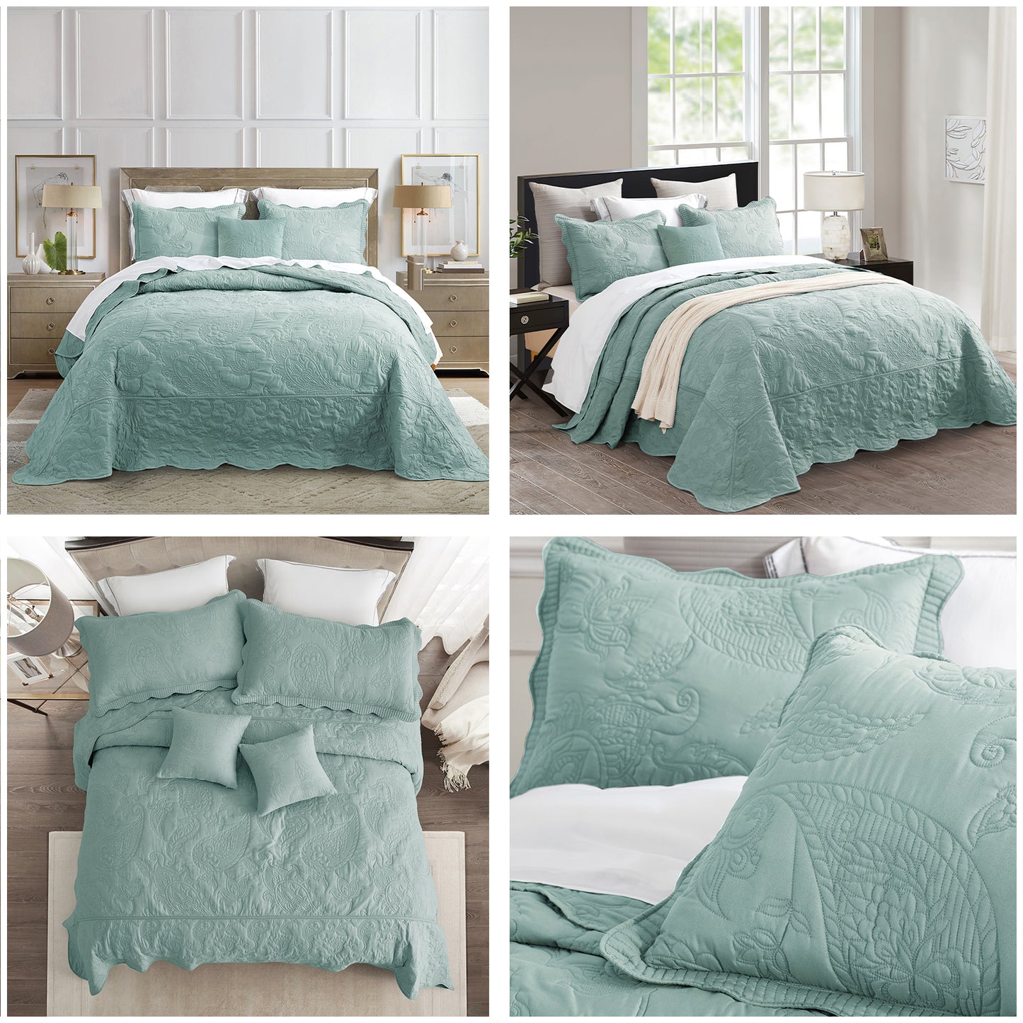 HZ & HY Stitched Paisley Oversized Bedspread Coverlet Set, Lightweight Reversible Bedding Cover