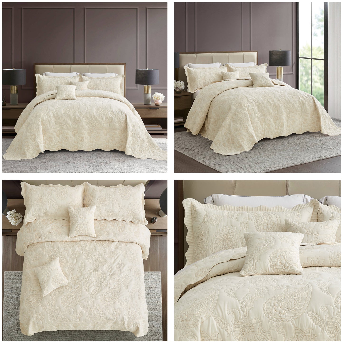 HZ & HY Stitched Paisley Oversized Bedspread Coverlet Set, Lightweight Reversible Bedding Cover