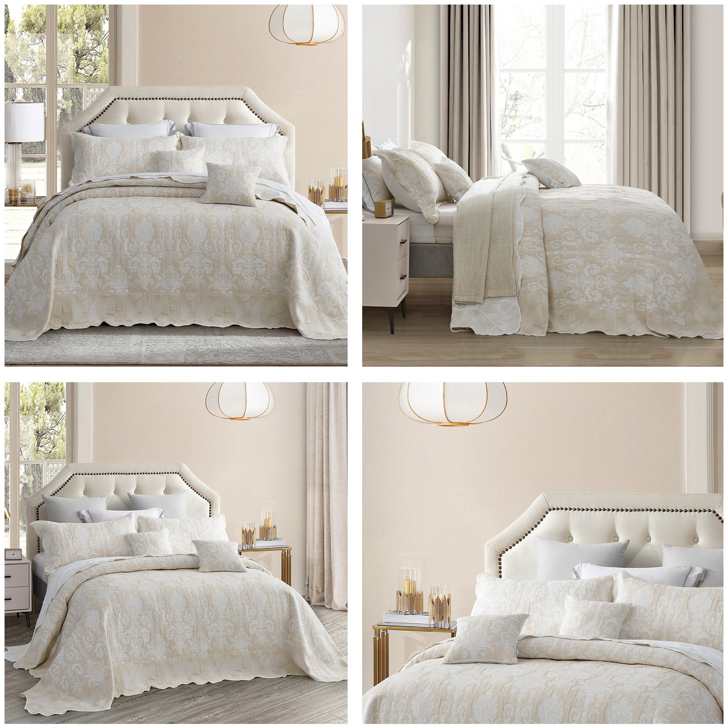 Blythease Jacquard Oversized Bedspread Set, Classic Damask Bedding Cover