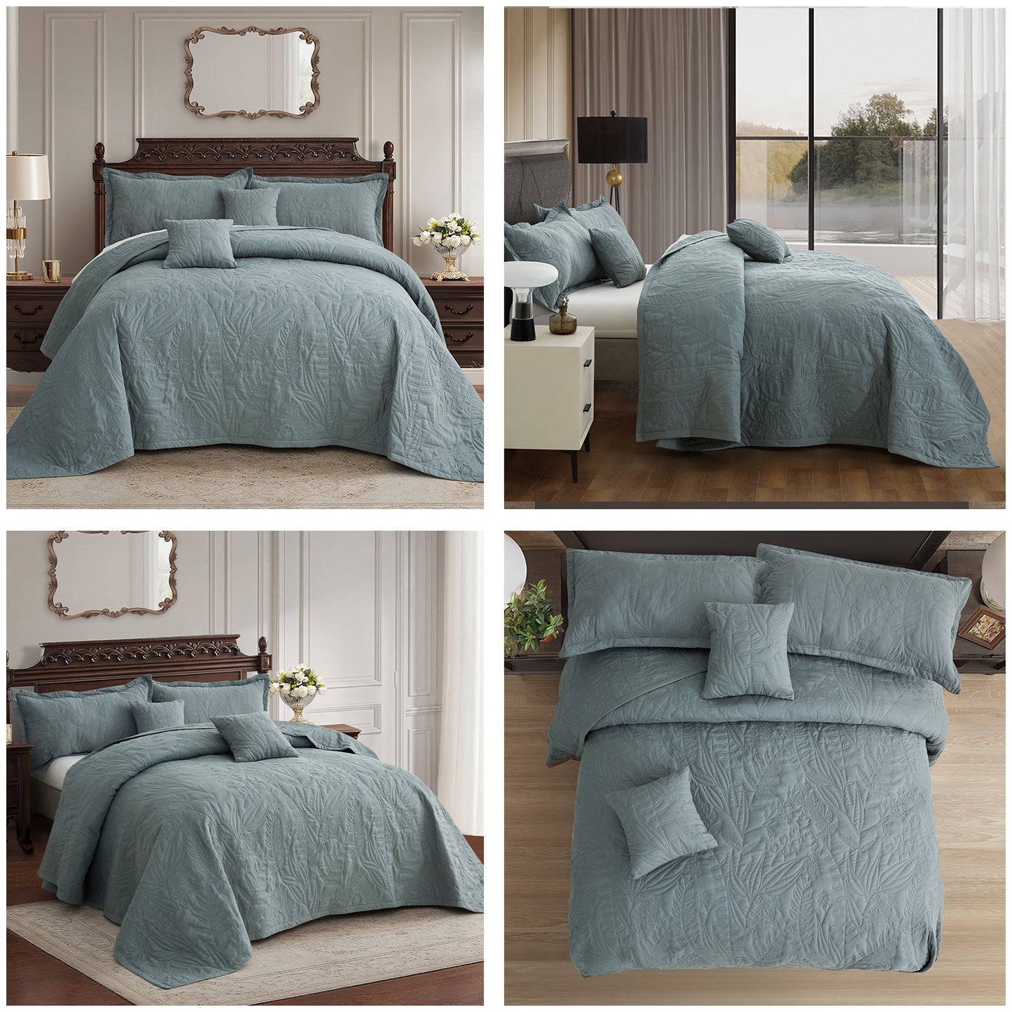 HZ & HY Botanical Oversized Bedspread Coverlet Set, Lightweight Bedding Cover