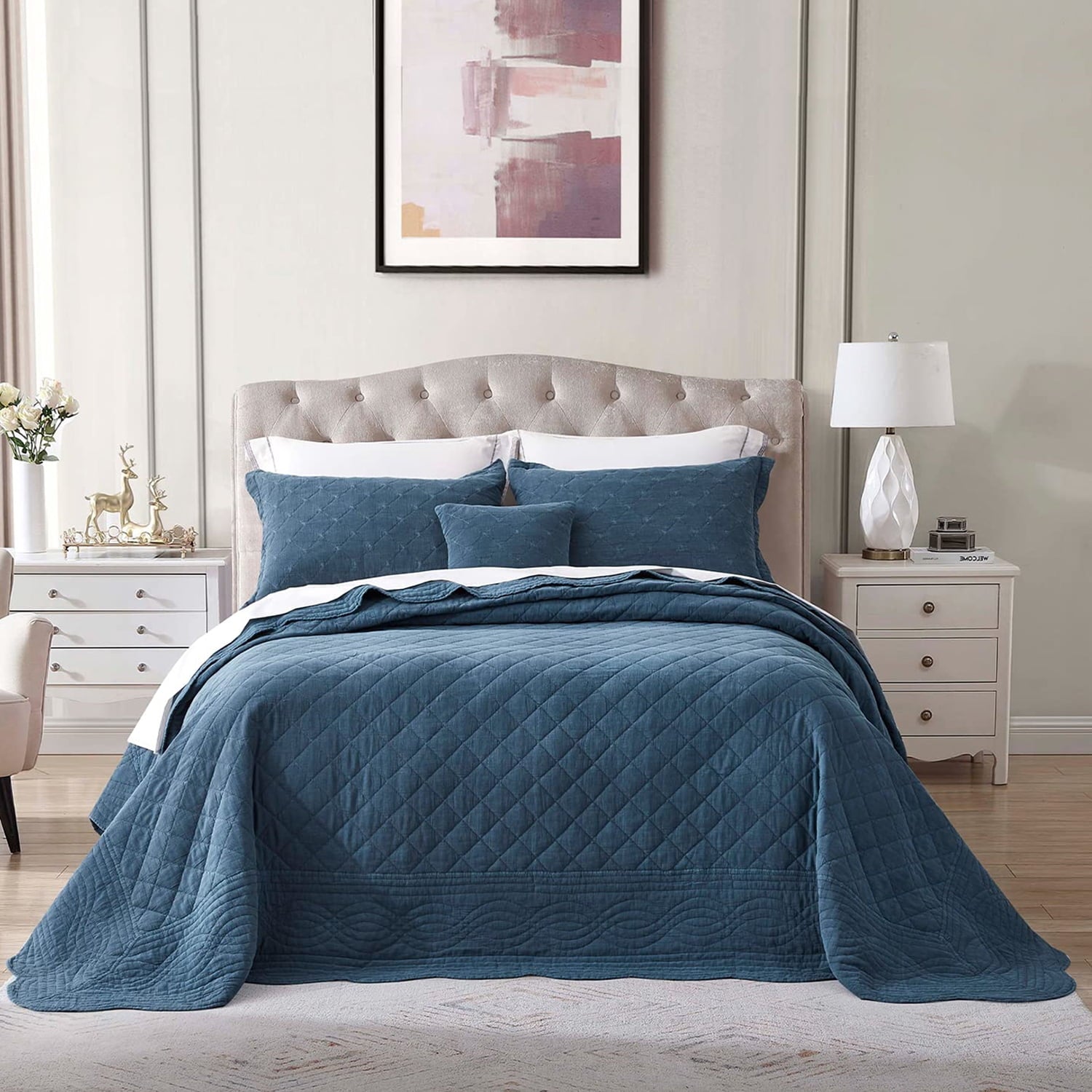 HZ & HY Coloring Oversized Bedspread - Majolica Blue (Dark than China Blue)
