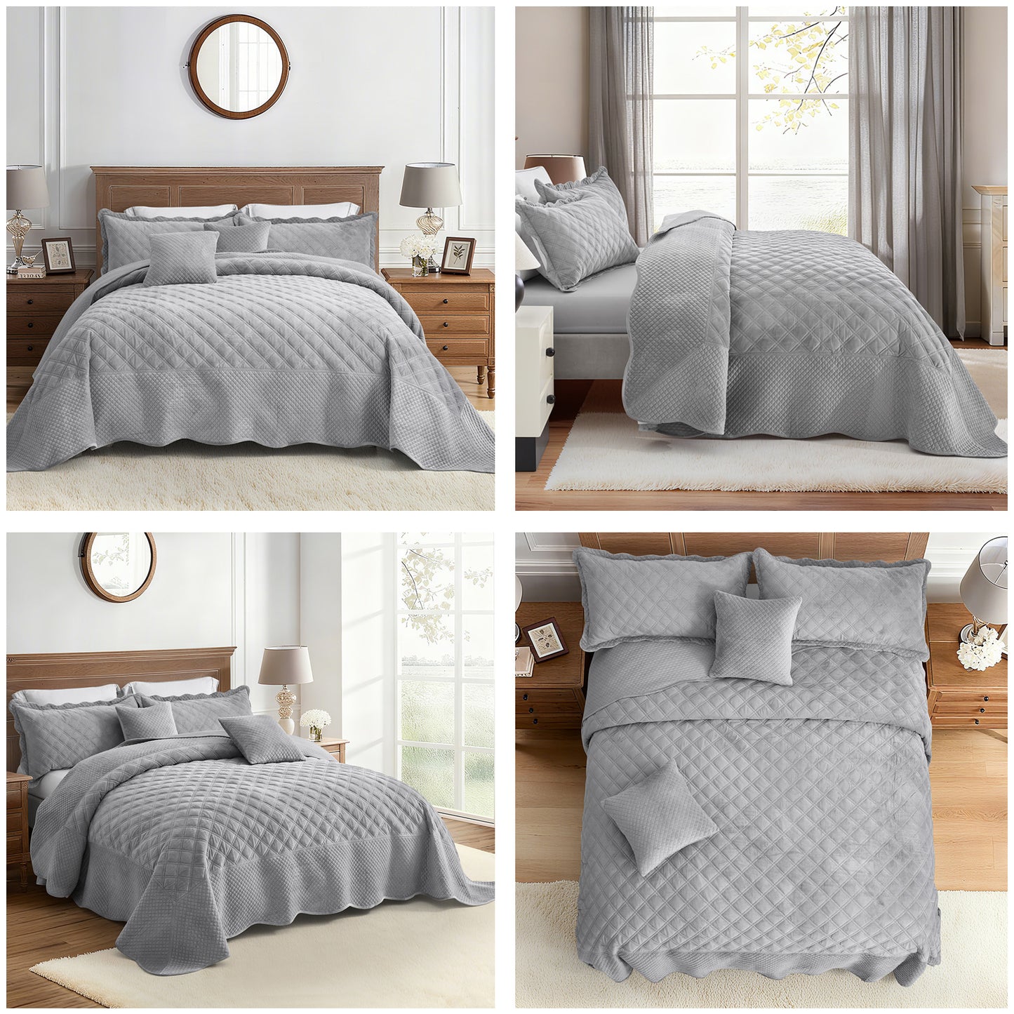 Blythease Oversized Velvet Bedspread Coverlet Set, Diamond Quilted Reversible 5 Piece Bedding Cover