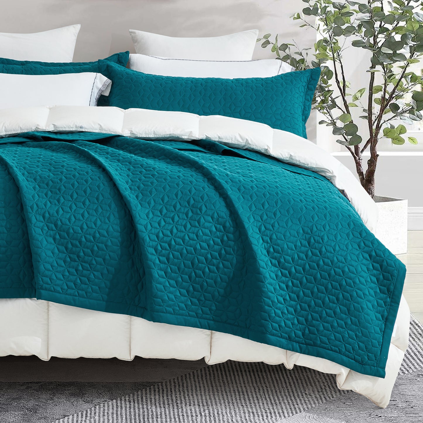 Blythease Oversized Bedspread Coverlet Set, Modern Geometric Stitched Bedding Cover