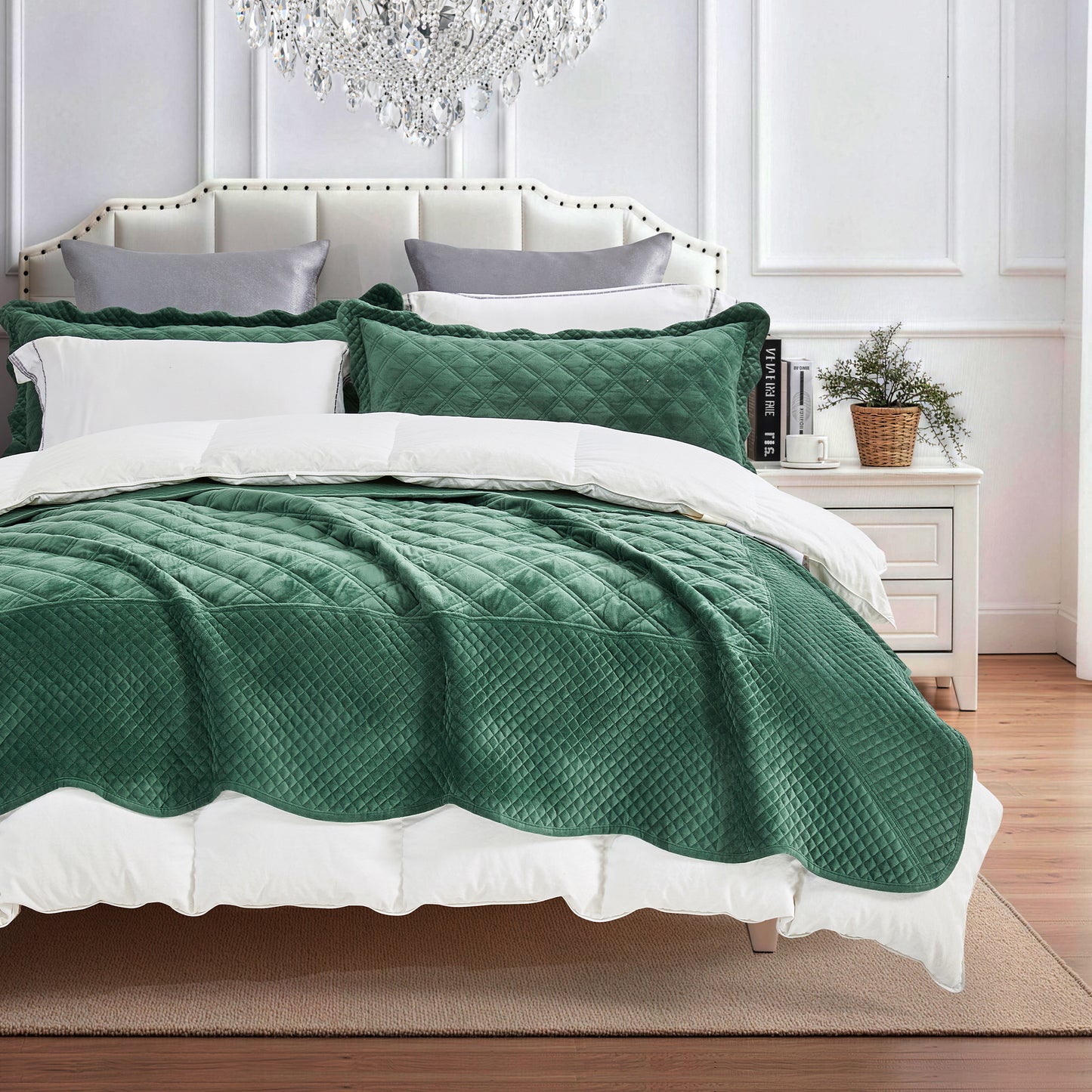 Blythease Oversized Velvet Bedspread Coverlet Set, Diamond Quilted Reversible 5 Piece Bedding Cover