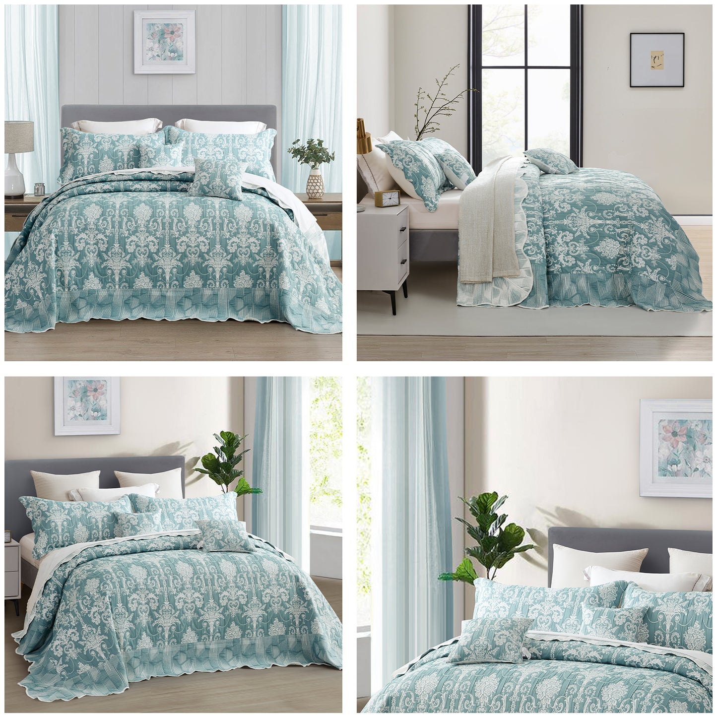 Blythease Jacquard Oversized Bedspread Set, Classic Damask Bedding Cover