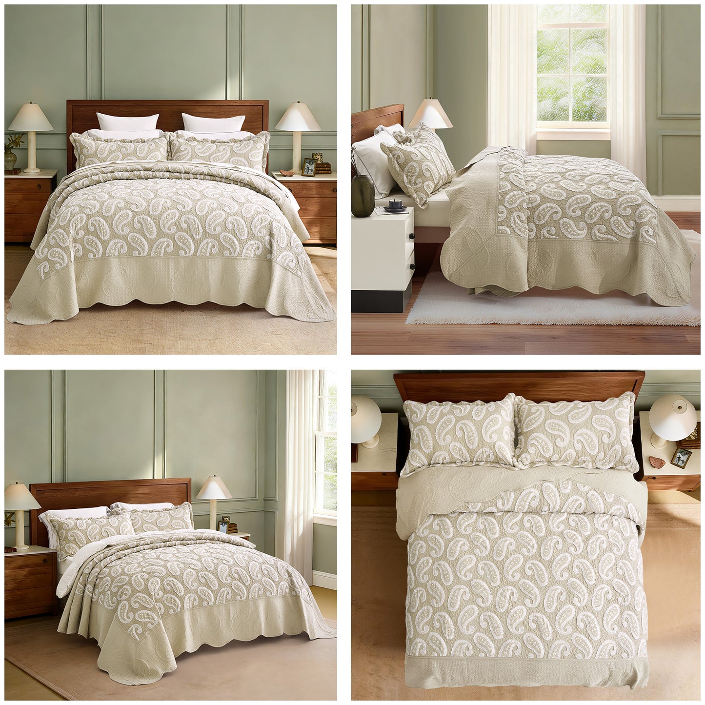 Blythease Jacquard Oversized Bedspread Set, Classic Damask Bedding Cover