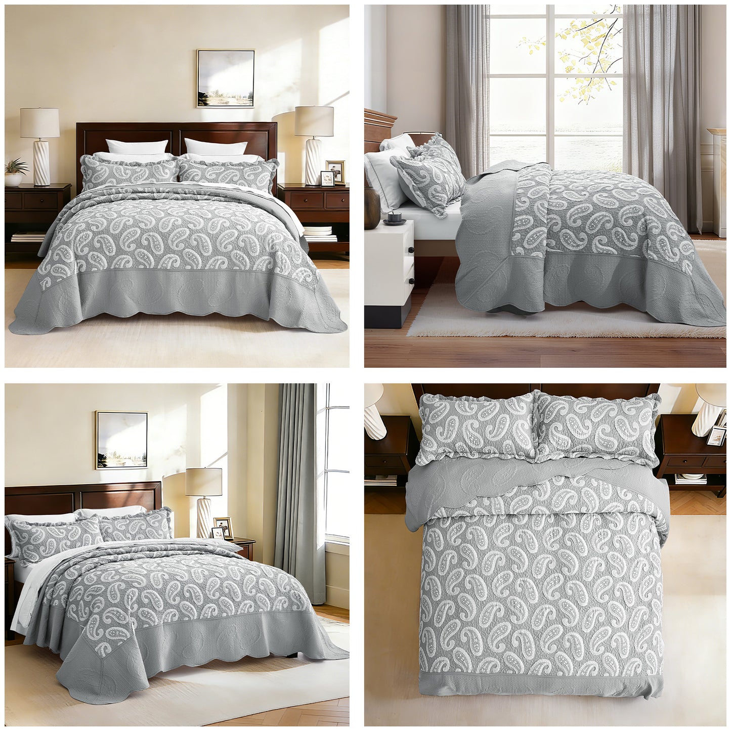 Blythease Jacquard Oversized Bedspread Set, Classic Damask Bedding Cover