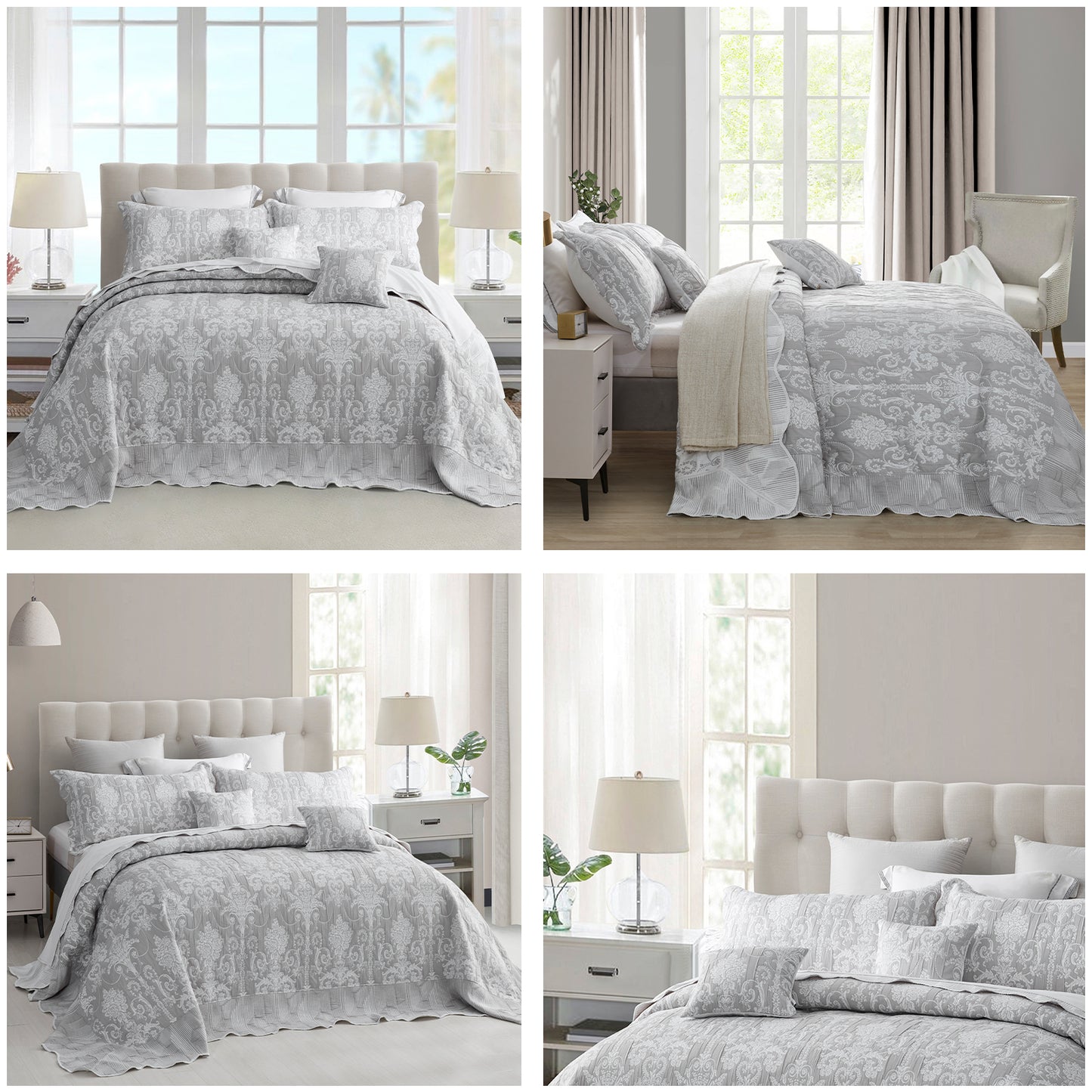 Blythease Jacquard Oversized Bedspread Set, Classic Damask Bedding Cover