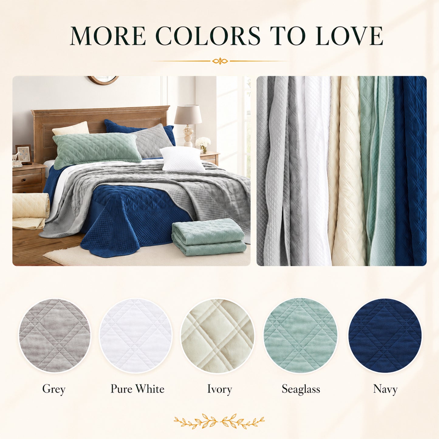Blythease Oversized Velvet Bedspread Coverlet Set, Diamond Quilted Reversible 5 Piece Bedding Cover