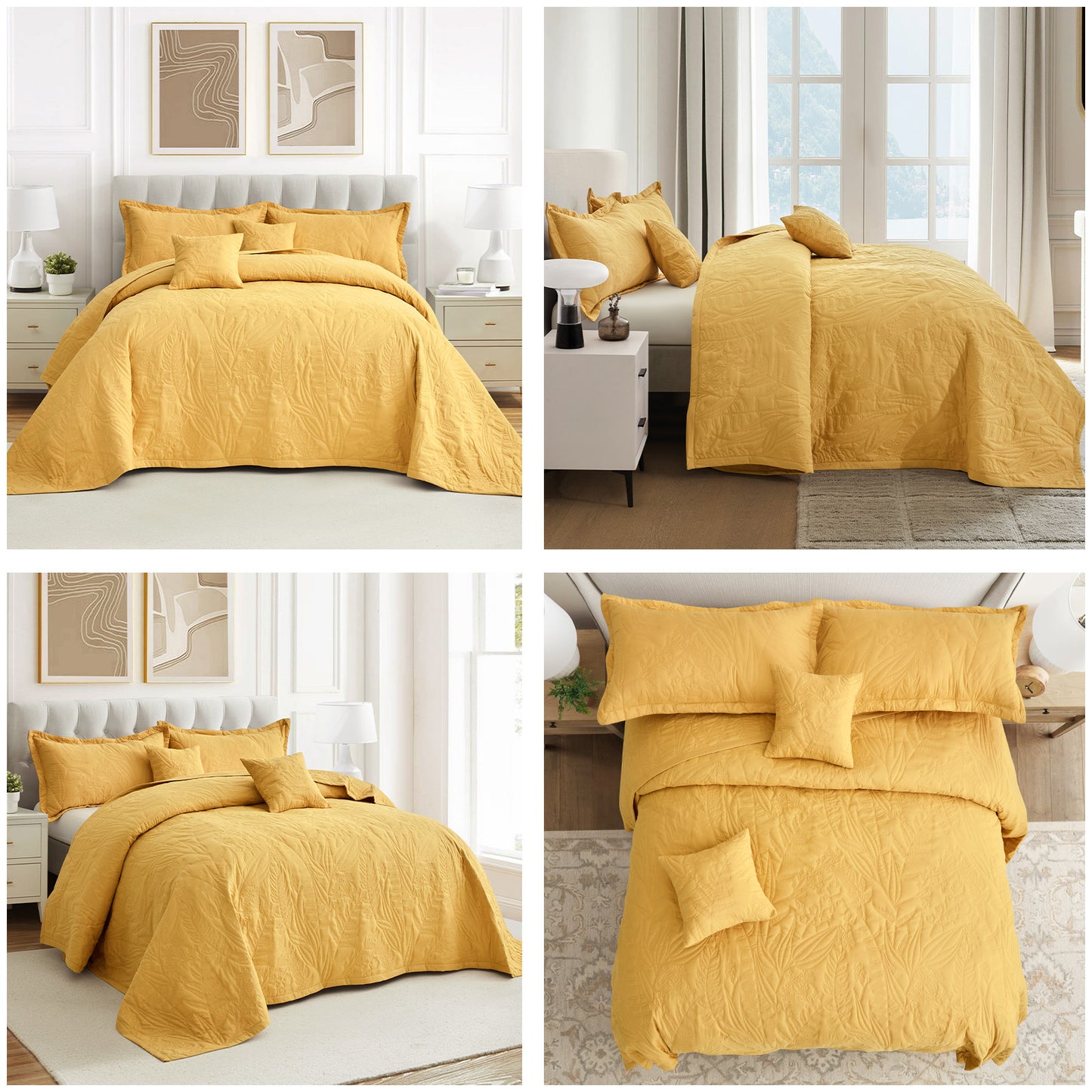HZ & HY Botanical Oversized Bedspread Coverlet Set, Lightweight Bedding Cover