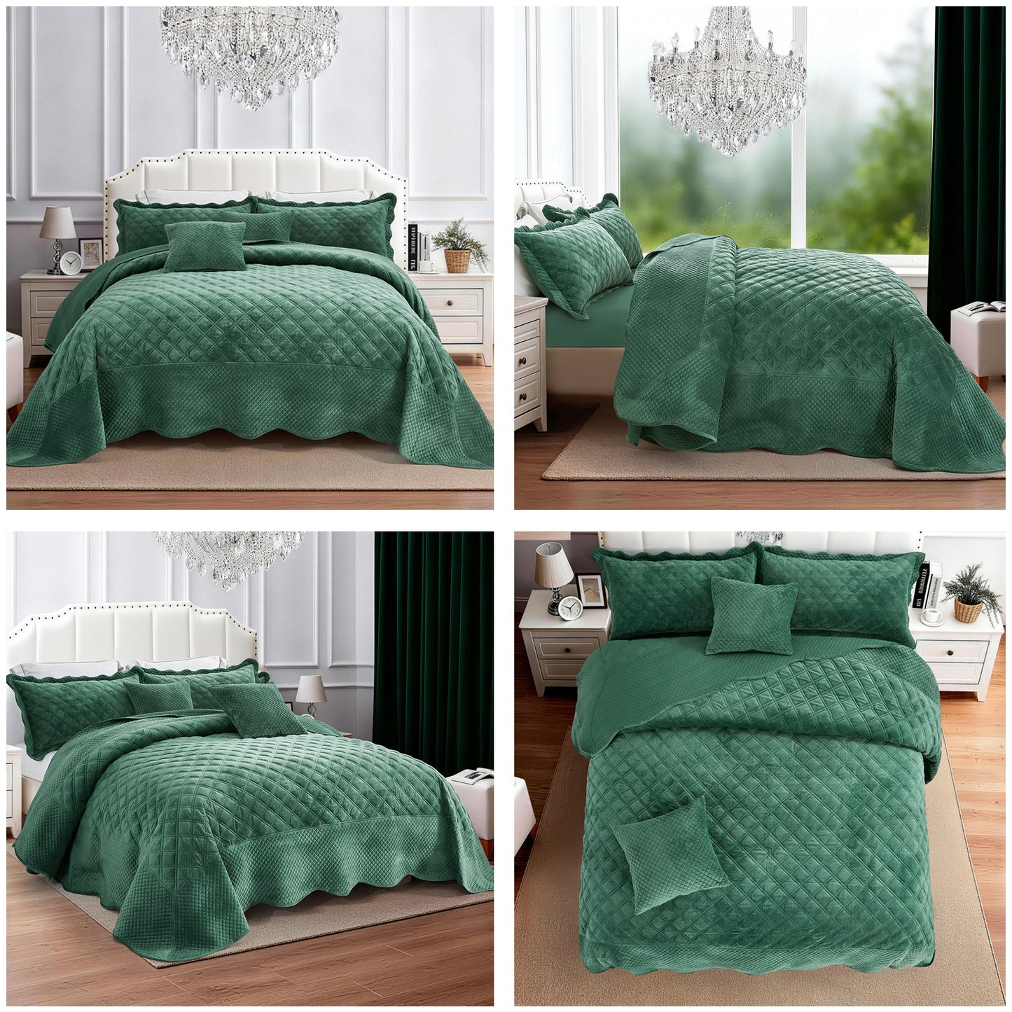 Blythease Oversized Velvet Bedspread Coverlet Set, Diamond Quilted Reversible 5 Piece Bedding Cover