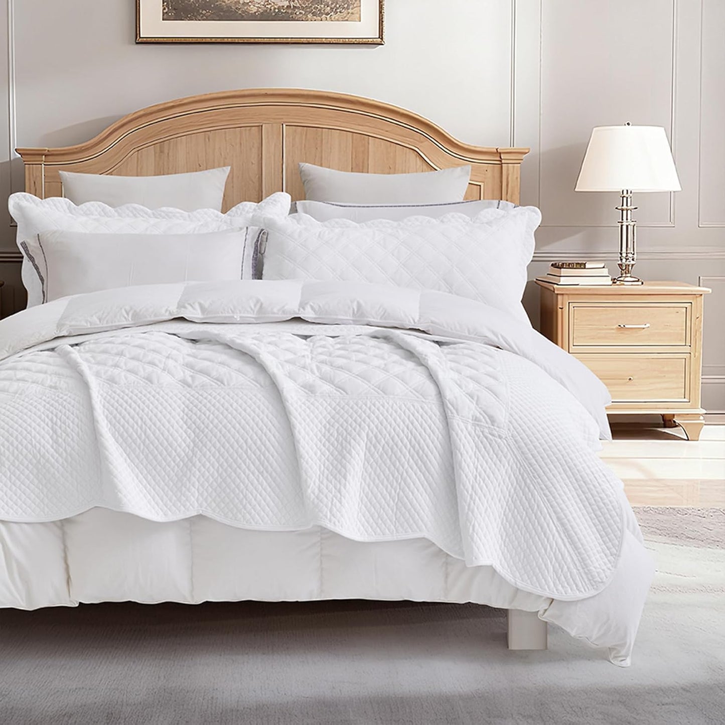 Blythease Oversized Velvet Bedspread Coverlet Set, Diamond Quilted Reversible 5 Piece Bedding Cover