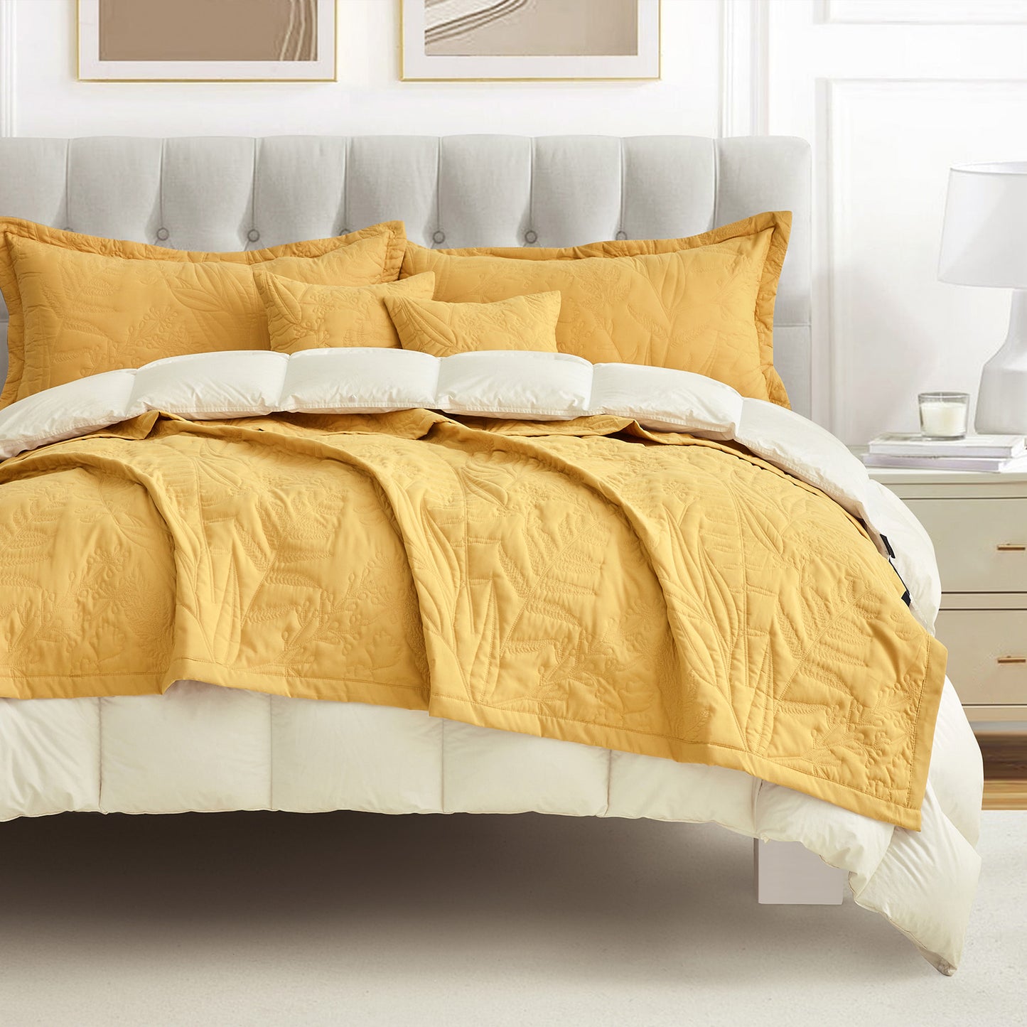 HZ & HY Botanical Oversized Bedspread Coverlet Set, Lightweight Bedding Cover